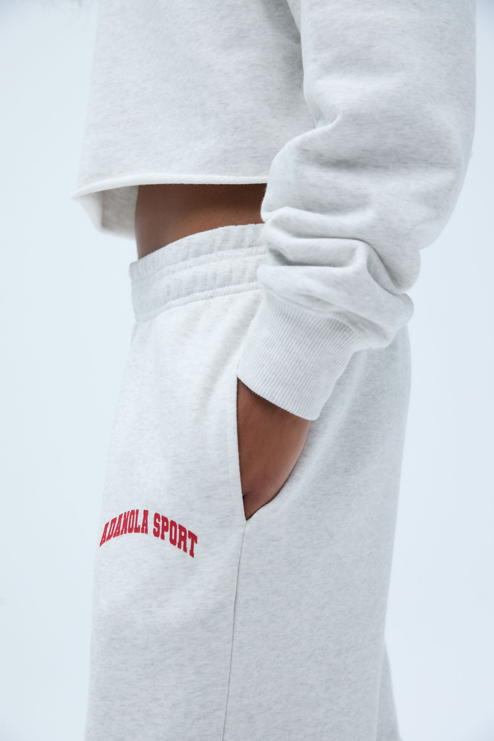 AS Raw Hem Straight Leg Sweatpants for Women - Light Grey Melange & Classic Red | Comfortable Lounge Pants for Yoga, Running, and Casual Wear