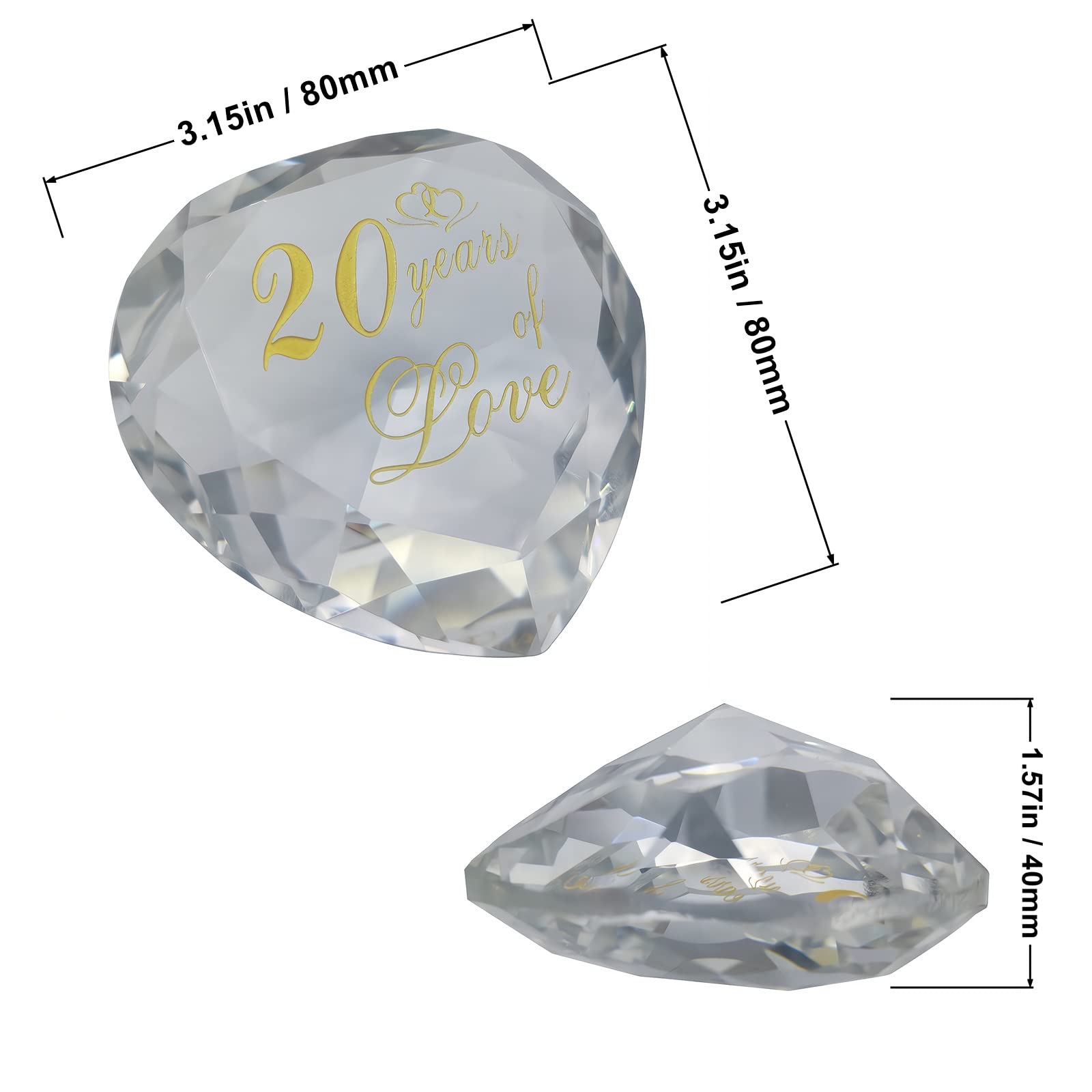 20th Anniversary Crystal Gifts for Couples - Romantic Wedding & Valentines Day Presents for Husband, Wife, Boyfriend or Girlfriend - Elegant 20 Year Marriage Keepsake for Him & Her - Perfect for Anniversaries, Engagements & Special Occasions