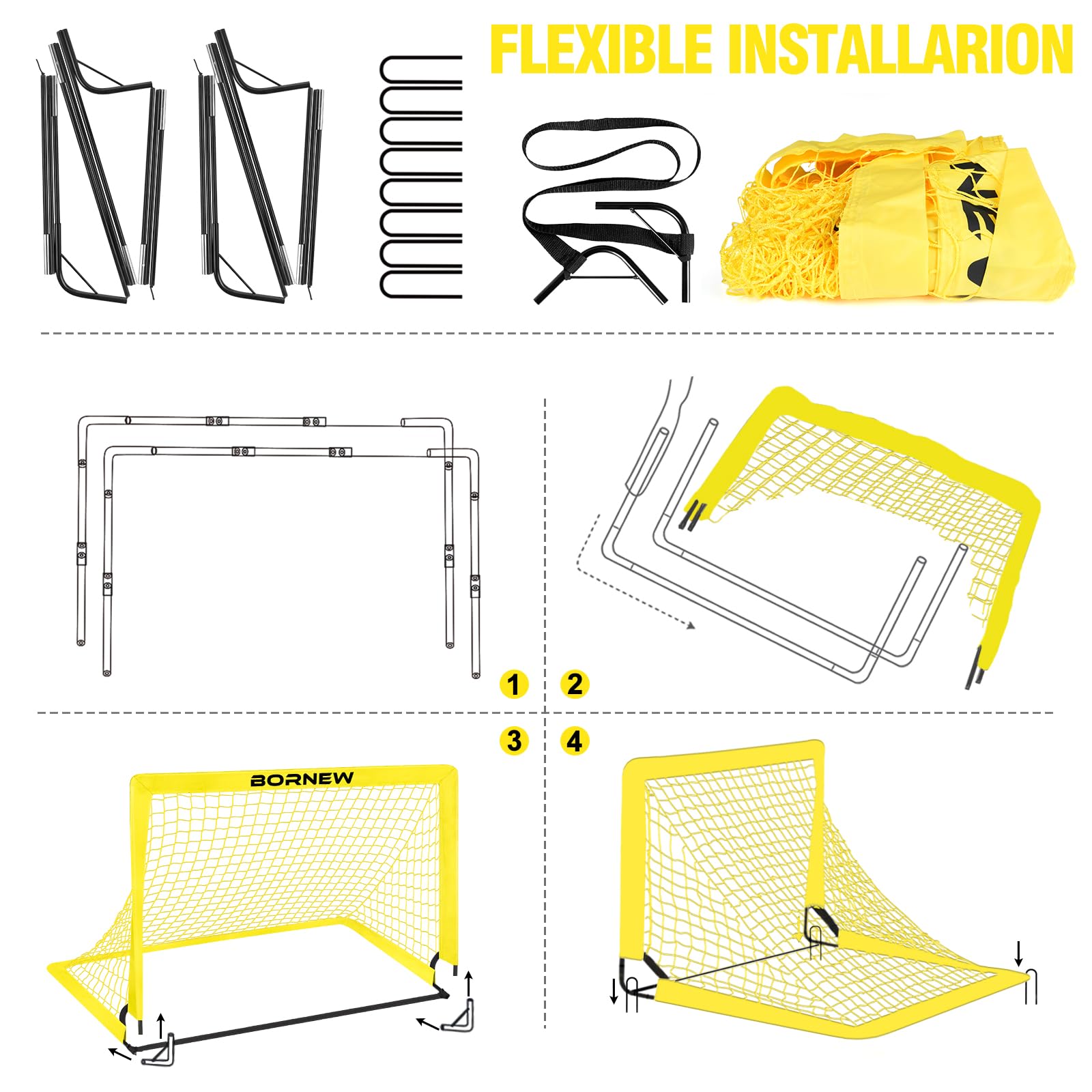 Kids Soccer Goal Set for Backyard - 2 Pack Portable Soccer Nets (7X5ft & 5X3.6ft) with Agility Ladder, Soccer Ball & Carry Bag | Perfect for Youth Training, Backyard Games & Outdoor Sports Activities
