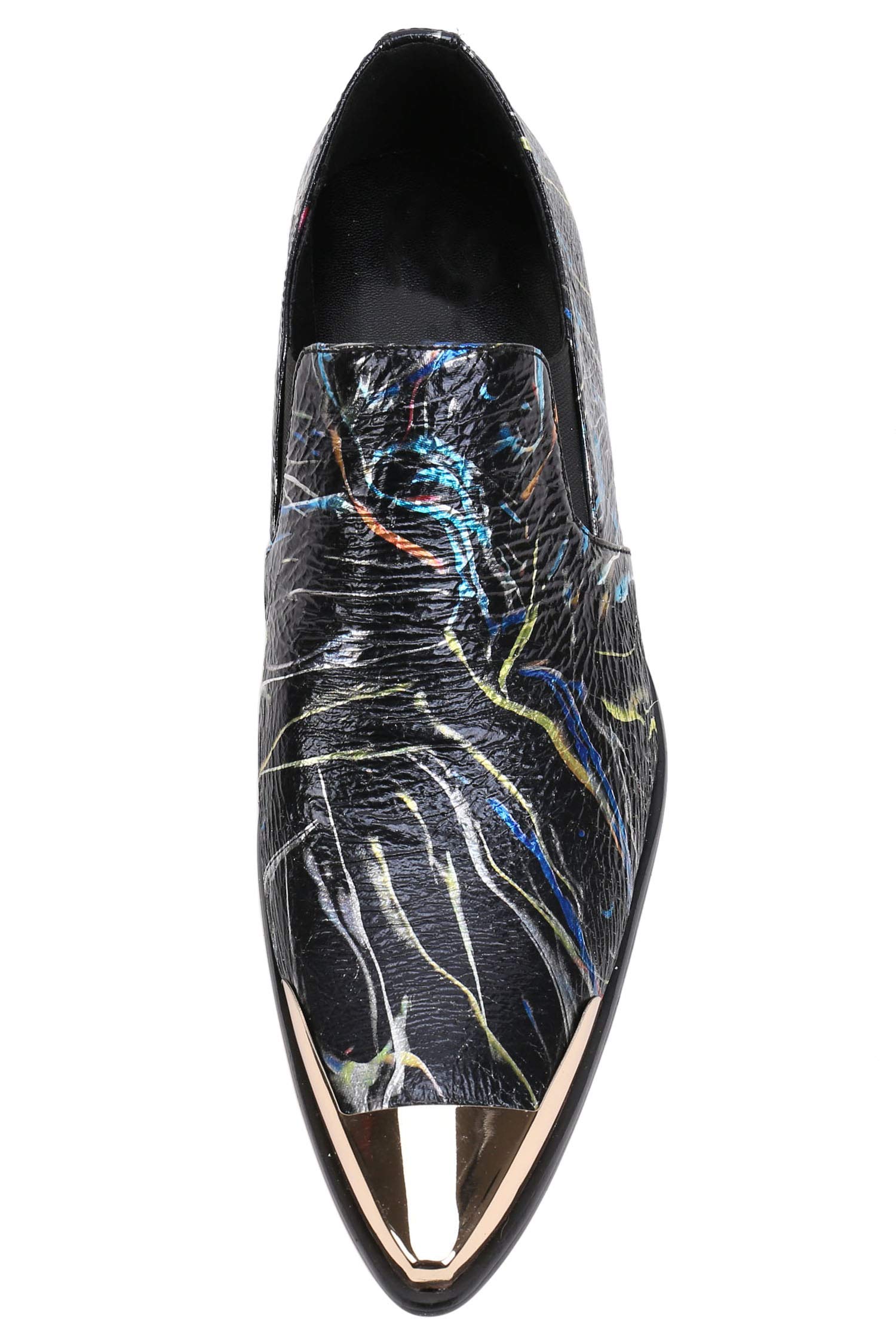 Santimon Men's Leather Loafers - Pointed Toe Western Dress Shoes with Fashion Print & Metal Tip for Casual & Business Occasions