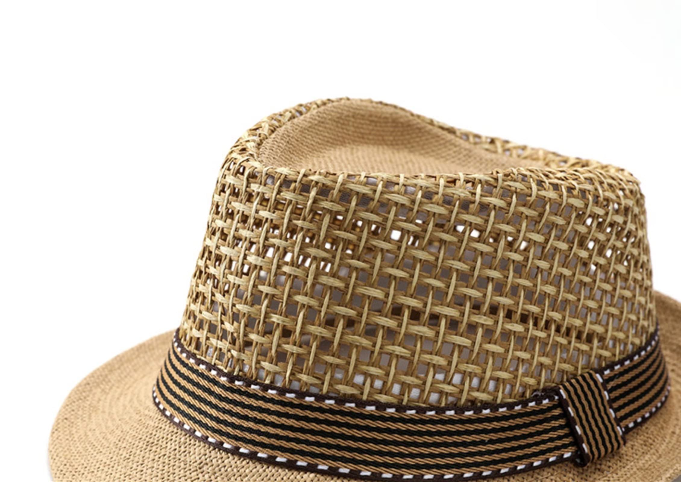 Men's & Women's Summer Fedora Sun Hat - 2 Pack Breathable Mesh Panama Trilby Hats for Beach, Outdoor & Travel | UV Protection Wide Brim Sun Hat for Vacation, Gardening, Pool Party