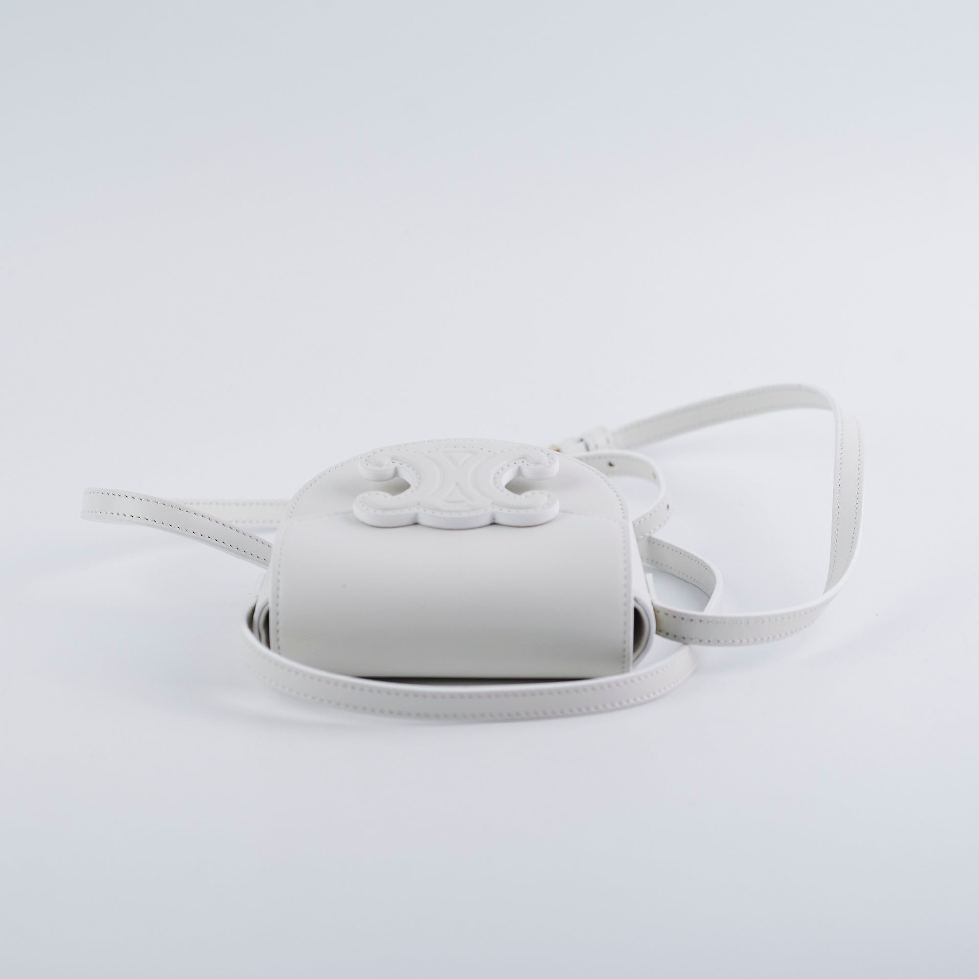 Celine Cuir Mini Triomphe White Leather Crossbody Bag for Women | Luxury Designer Handbag for Everyday Use, Date Night & Travel