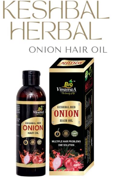Bio Vivasvaa Keshbal Red Onion & Black Seed Oil Hair Treatment - 180ml | Controls Hair Fall | No Mineral Oil, Silicones or Synthetic Fragrance | For Thicker, Healthier Hair Growth | Daily Hair Care & Scalp Nourishment