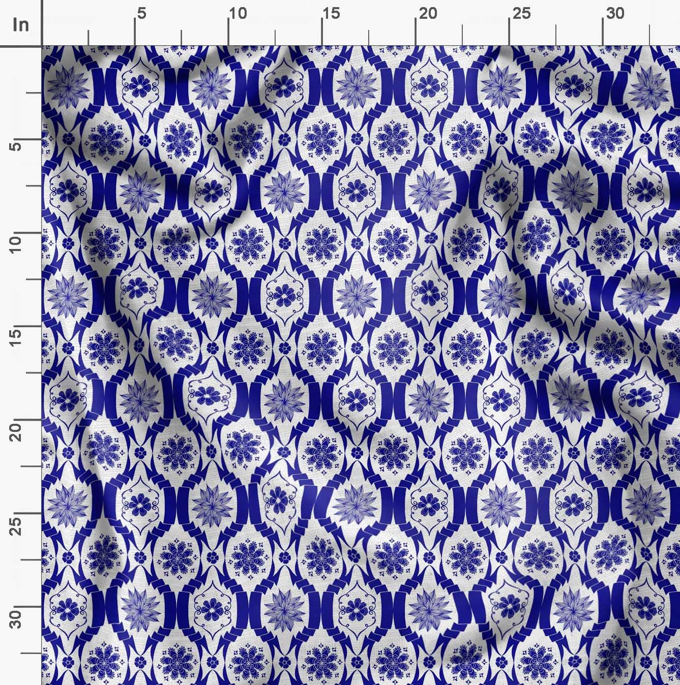 Soimoi Moss Georgette Blue Fabric by The Yard - 42 Inch Wide Floral Damask Printed Textile for Dresses, Scarves & DIY Crafts - Lightweight Flowy Material for Elegant Apparel & Home Decor Projects