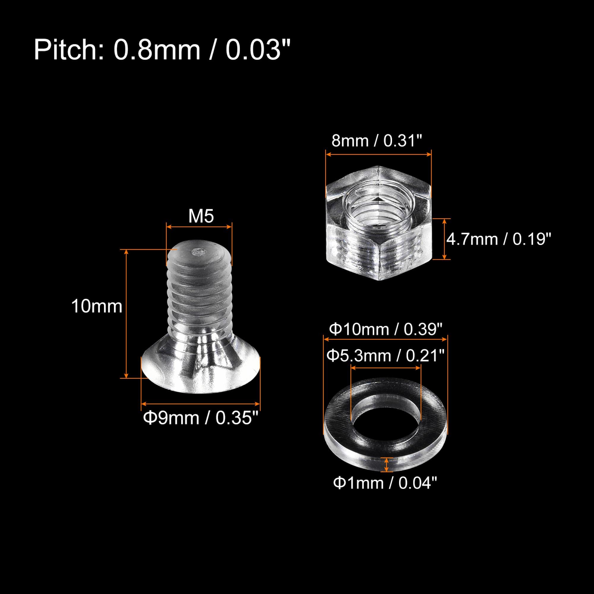uxcell M5 x 10mm Clear Plastic Phillips Machine Screws with Nuts & Washers - 20 Sets for PC Assembly, DIY Projects & Home Repairs