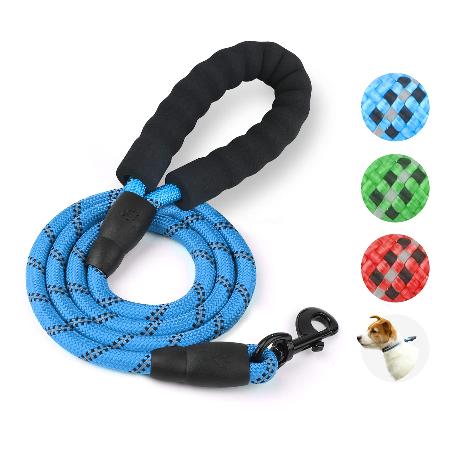 MASBRILL 4/5FT Heavy Duty Rope Dog Leash - Strong Nylon Leash with Comfortable Padded Handle & Reflective Threads for Small, Medium & Large Dogs - Perfect for Walking, Running, Training & Nighttime Safety