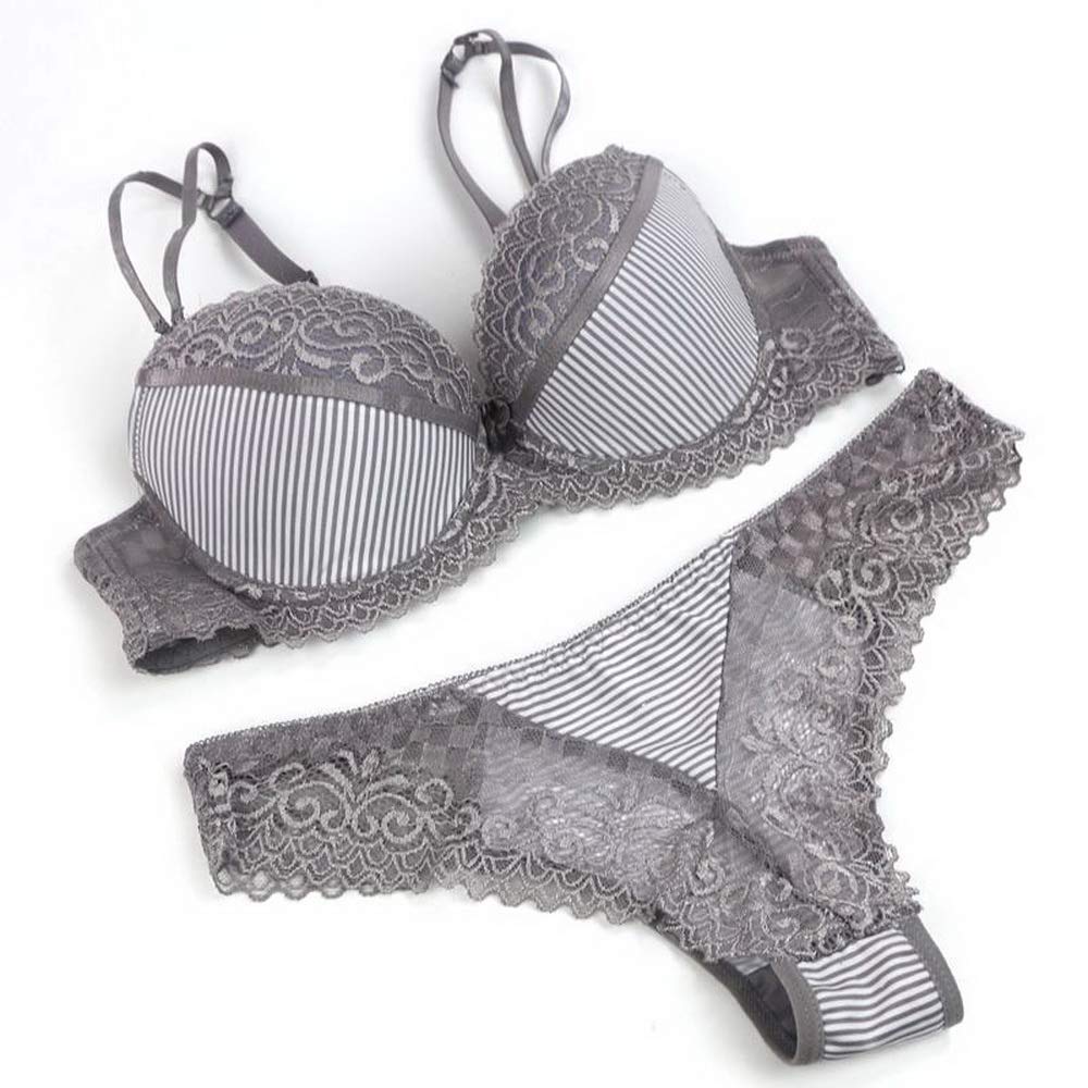 Swbreety Women's Lace Bra and Panty Set - Striped Lingerie with Bowknot & Underwire - Comfortable Sexy Underwear for Date Night, Wedding, Special Occasions