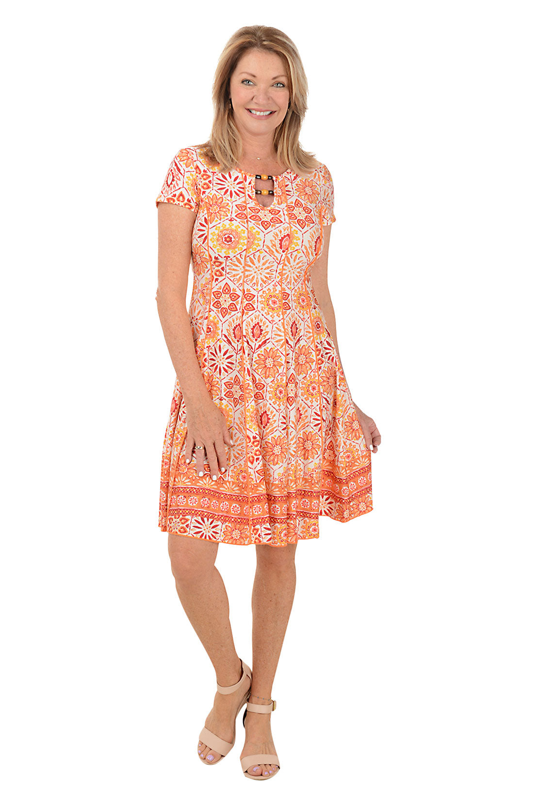 Honey Blossom Beaded Neckline Seamed Dress for Women - Elegant Floral Party & Evening Gown for Special Occasions