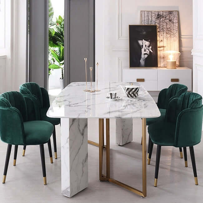 Luxury Green Velvet Upholstered Dining Chairs Set of 2 - Mid Century Modern Wooden Armchairs for Dining Room, Kitchen, or Home Office - Comfortable & Stylish Seating Solution