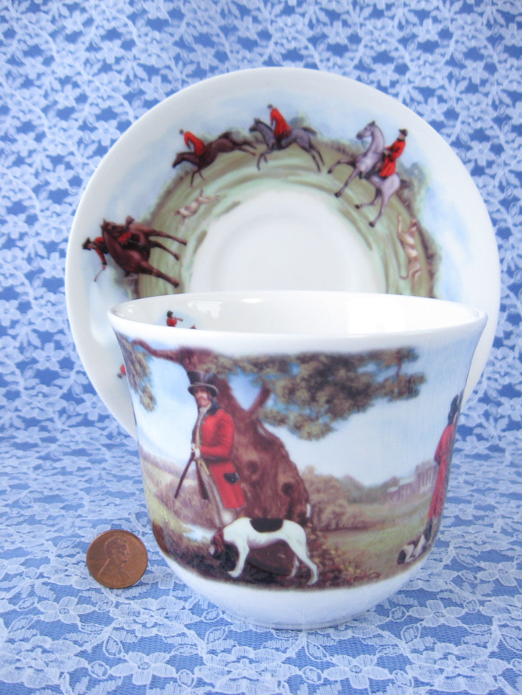 Roy Kirkham Tally Ho English Bone China Breakfast Cup and Saucer Set with Hunting Scenes - Perfect for Morning Tea, English Breakfast, and Elegant Table Settings