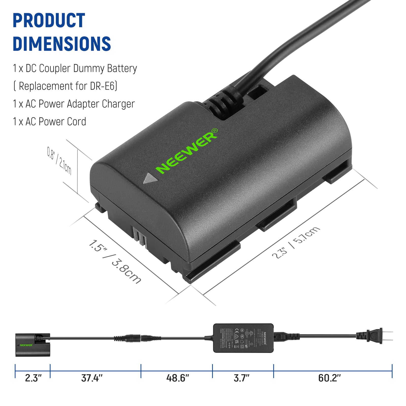 NEEWER LP-E6 LP-E6N LP-E6NH Replacement Dummy Battery for Canon Cameras - Perfect for Continuous Power Supply in Studio Photography & Video Recording