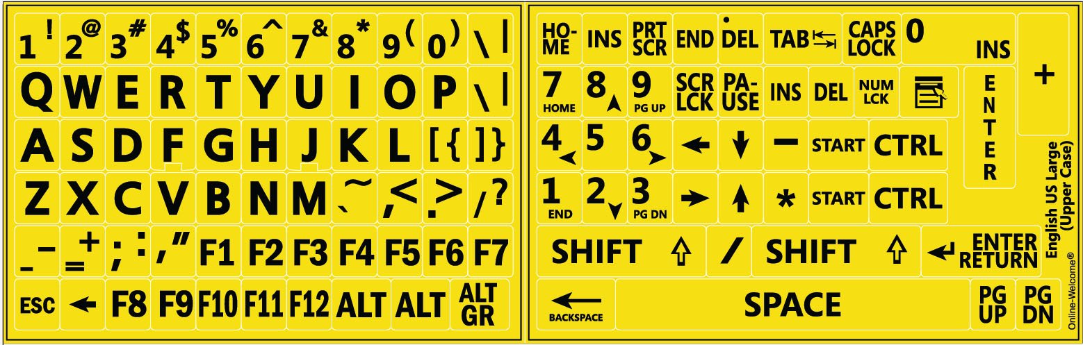 US English Large Letter Keyboard Stickers - Yellow Background for Easy Typing