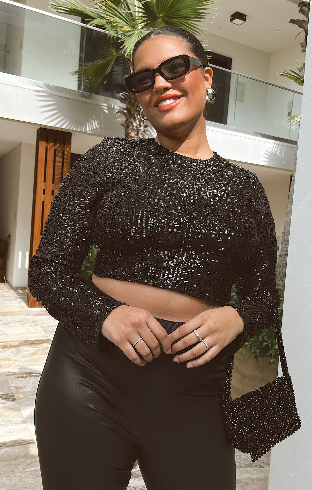 Last Call Top - Midnight Glitz Sequins Party Blouse | Women's Sparkly Evening Wear for Nightclub, Prom & Special Events