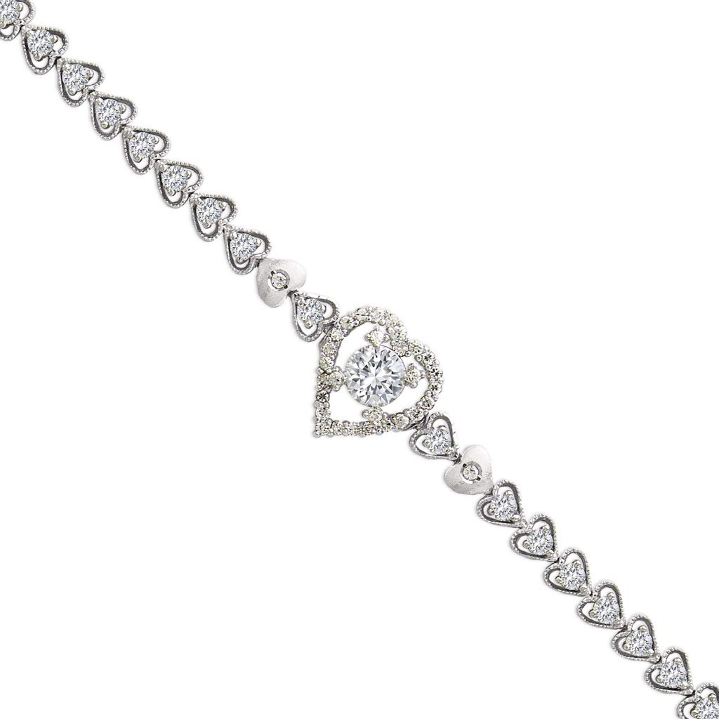 14K Gold Heart CZ Bracelet for Women - Elegant Yellow & White Cubic Zirconia Jewelry Gift - 7 Inch Adjustable - Perfect for Valentine's Day, Anniversary & Special Occasions