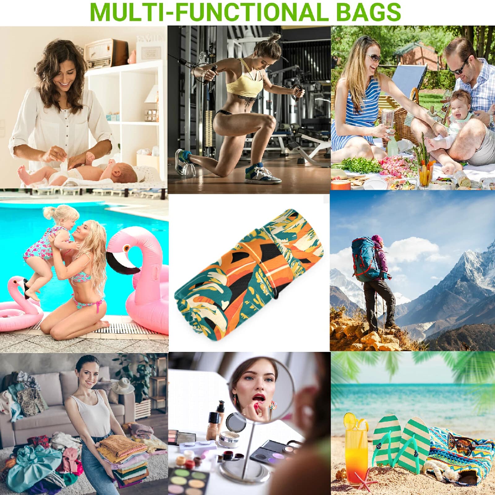Visesunny 2-Pack Waterproof Wet Bags with Zippered Pockets | Reusable Washable Storage for Swimsuits, Gym Clothes & Diapers | Tropical Leaf Design | Perfect for Travel, Beach, Pool, Daycare & Stroller Organization