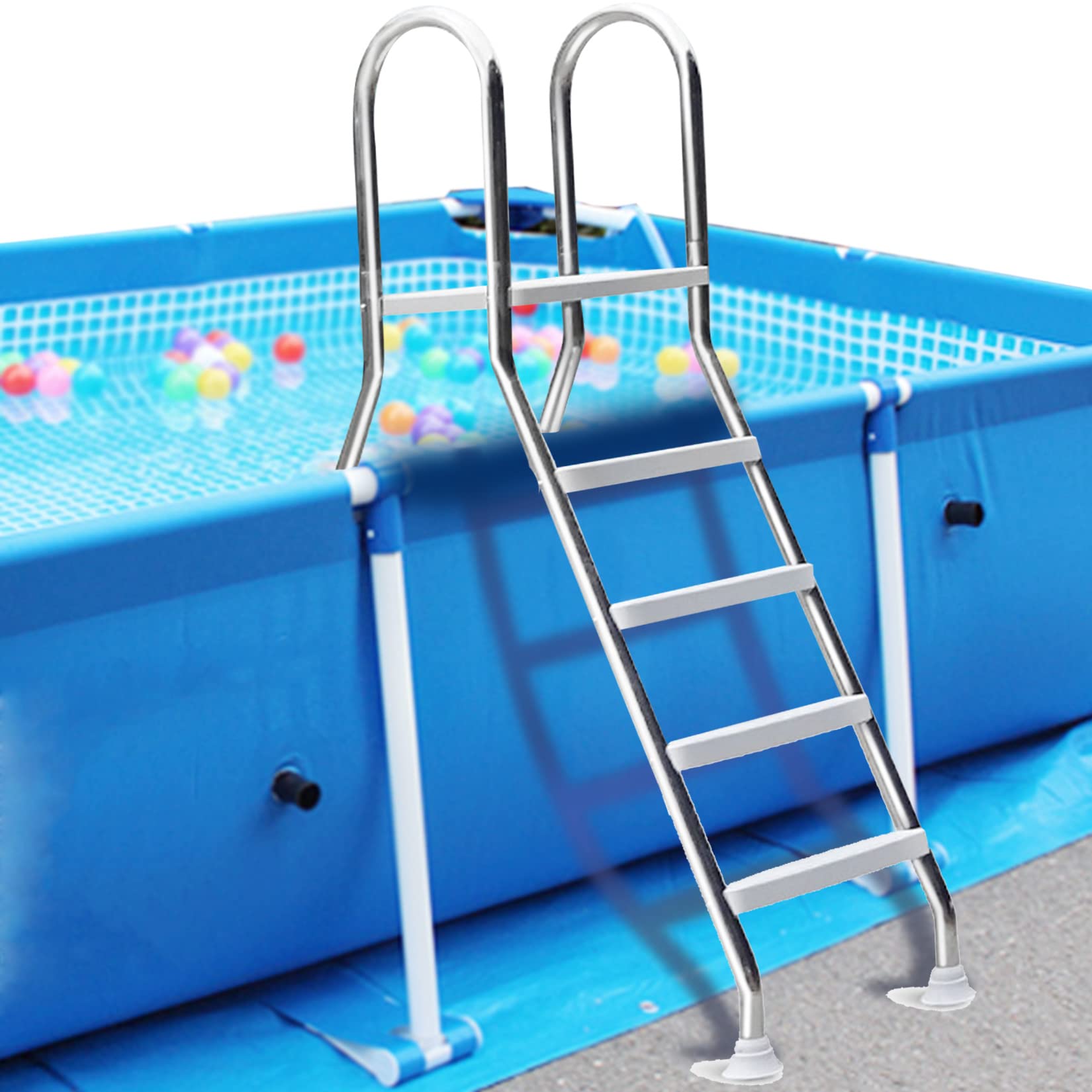 **Heavy Duty 304 Stainless Steel Above Ground Pool Ladder - 4 Step Outdoor Swimming Pool Steps with 500 lb Weight Capacity - Durable Backyard Pool Access for Inground & Above Ground Pools**