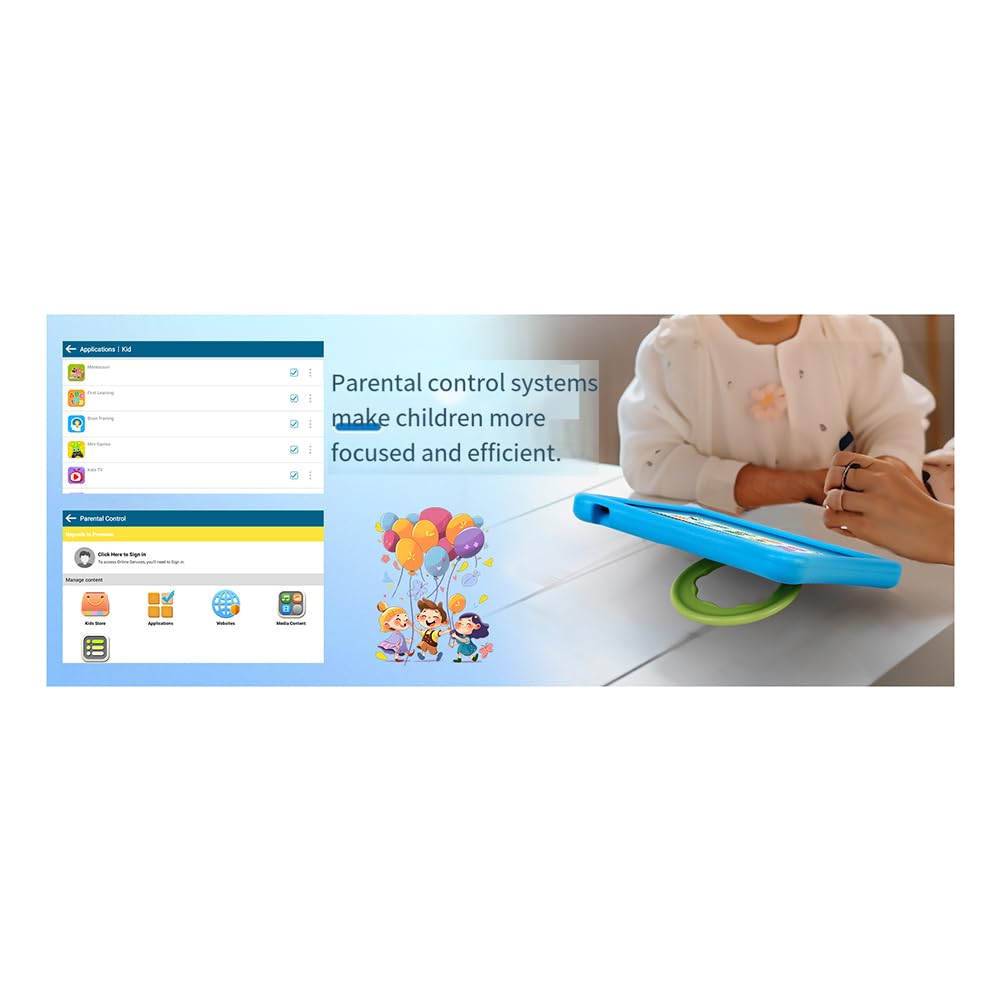 Mkcavne 10 Inch Kids Tablet - Android 11 Learning Tablet with 4GB RAM 64GB Storage, Parental Control & EVA Case - Blue (UK Plug) | Educational Games, Reading & Homeschooling for Children Ages 3-12
