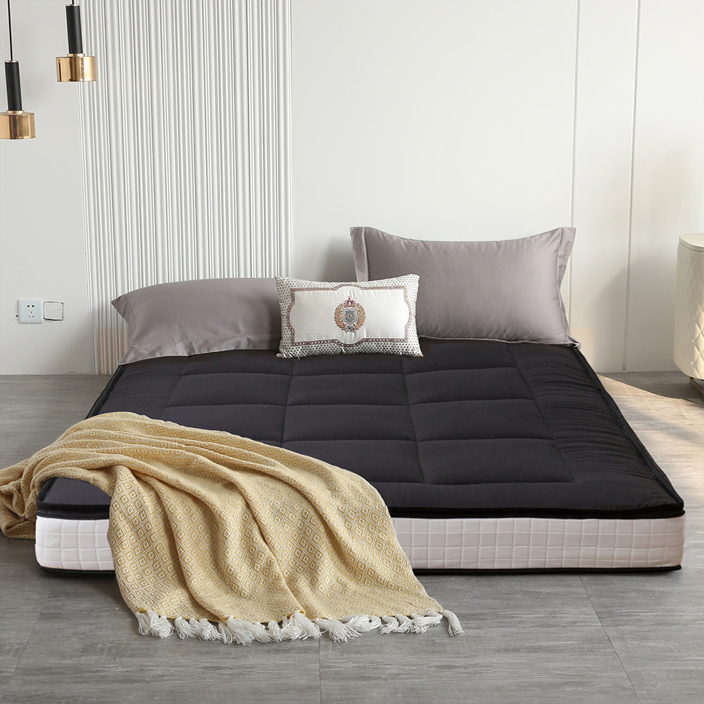 MAXYOYO Padded Japanese Floor Mattress - Black Foldable Roll Up Futon for Bedroom, Guest Room & Travel | Comfortable Floor Sleeping Mat for Adults & Kids