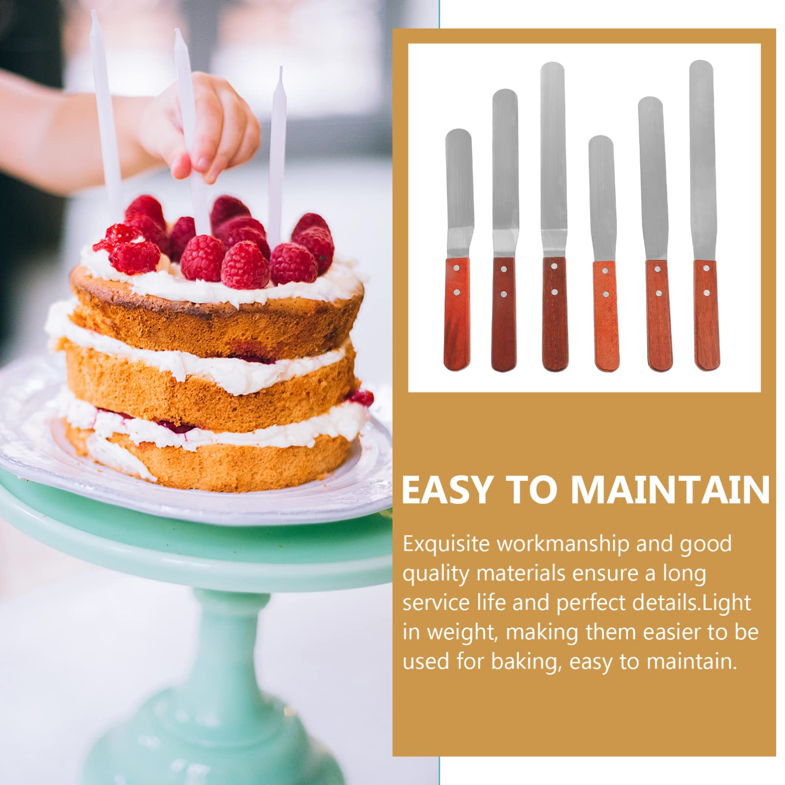 HEMOTON 6-Piece Stainless Steel Cake Spatula Set - Wooden Handle Icing Scraper, Straight & Sandwich Spatulas for Baking, Cake Decorating, Cream Spreading - Perfect for Home Bakers, Pastry Chefs & DIY Dessert Making