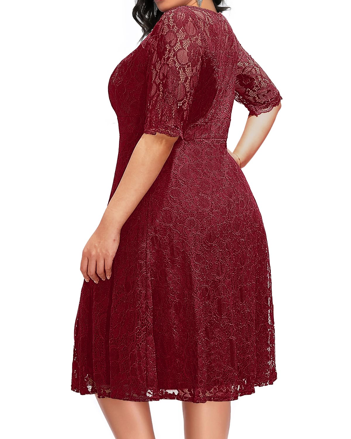 Elegant Plus Size Women's Lace V-Neck Midi Dress for Wedding Guest, Bridal Shower & Cocktail Party | Semi-Formal Occasion Wear | Perfect for Evening Events & Special Celebrations