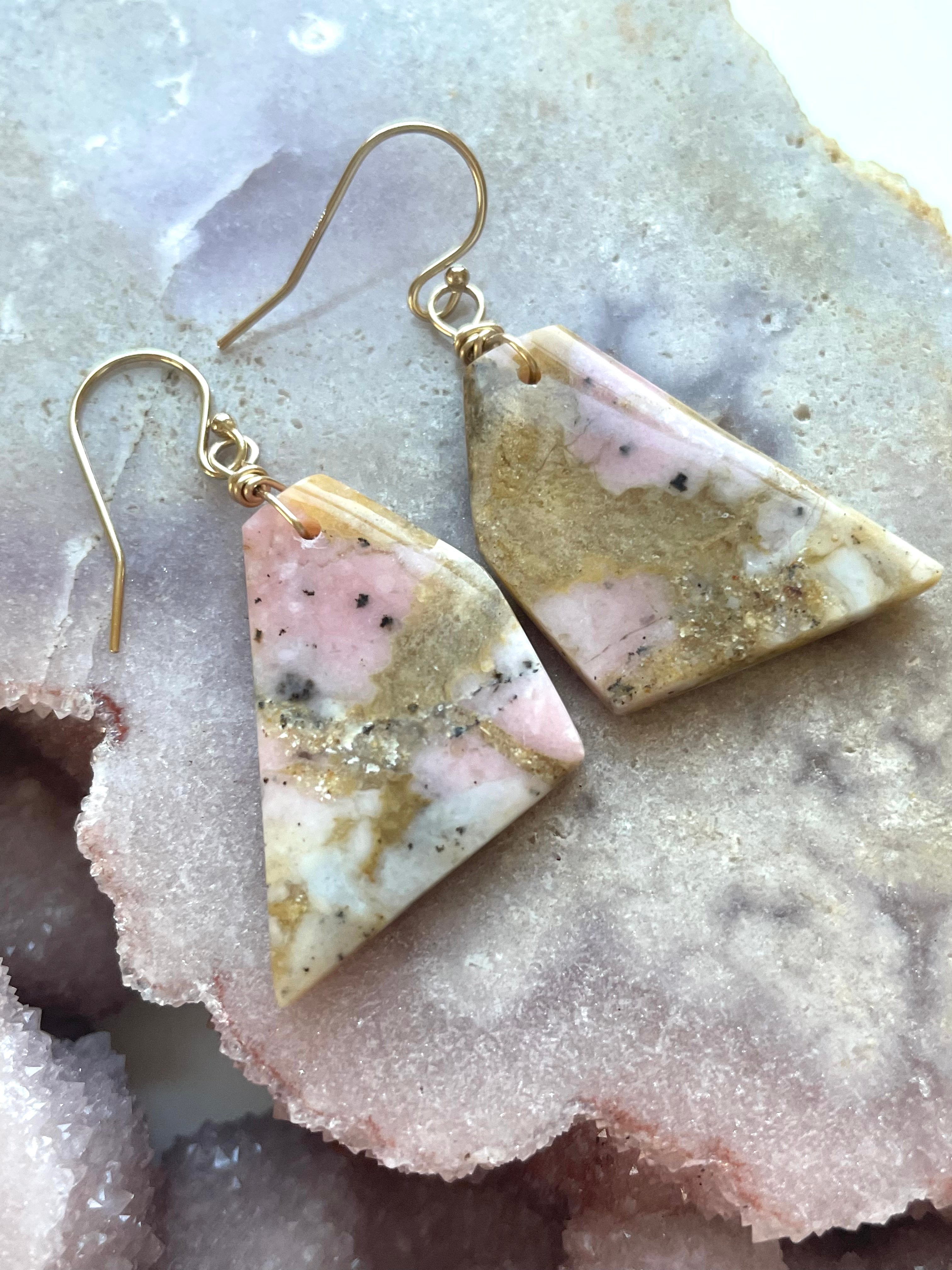Pink Opal Gold Filled Statement Crystal Gemstone Earrings for Women | Elegant Dangle Drop Earrings for Party, Wedding & Special Occasions