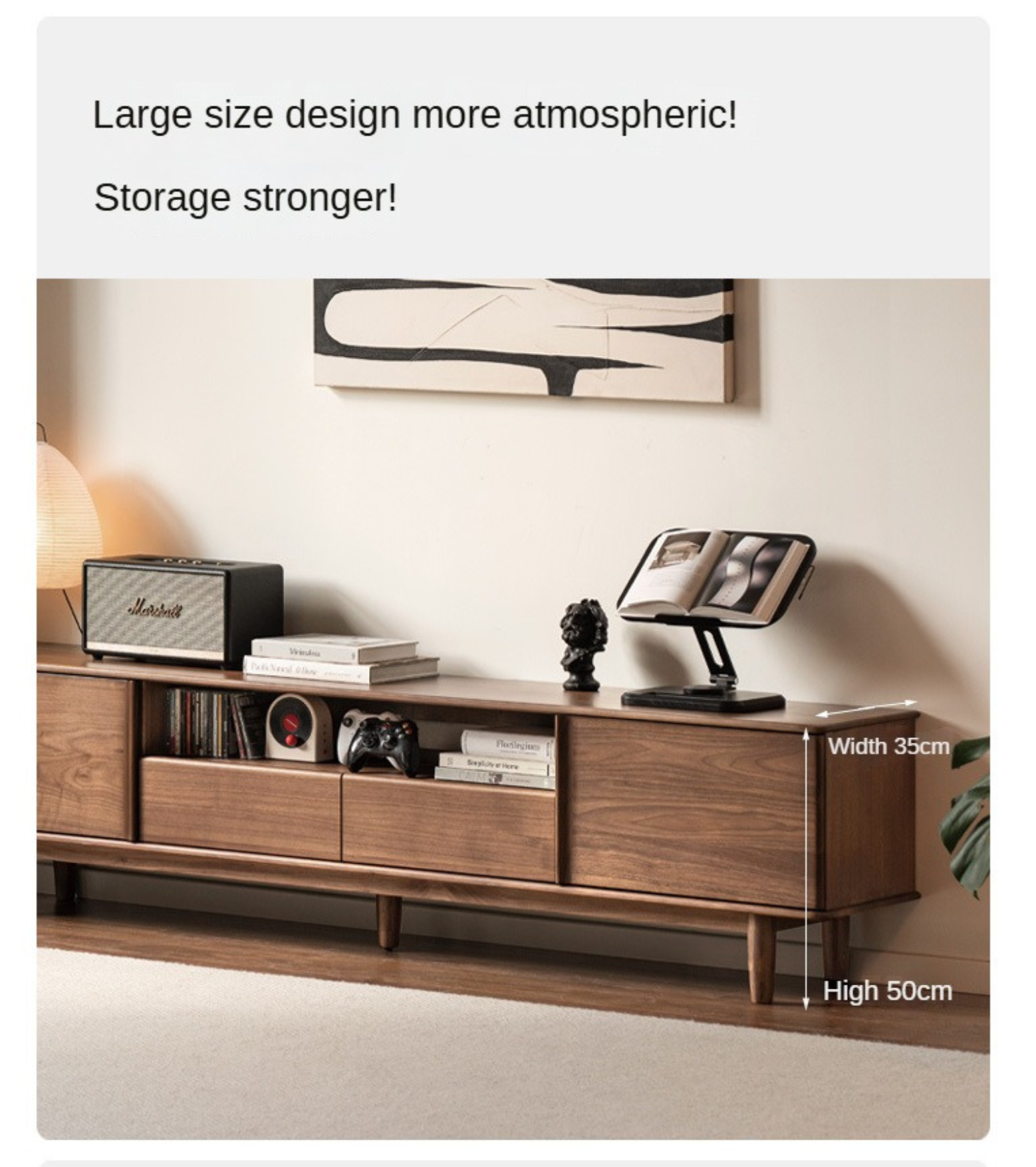 Premium Black Walnut Solid Wood TV Stand - Modern Minimalist Design Entertainment Center for Living Room, Bedroom & Home Theater