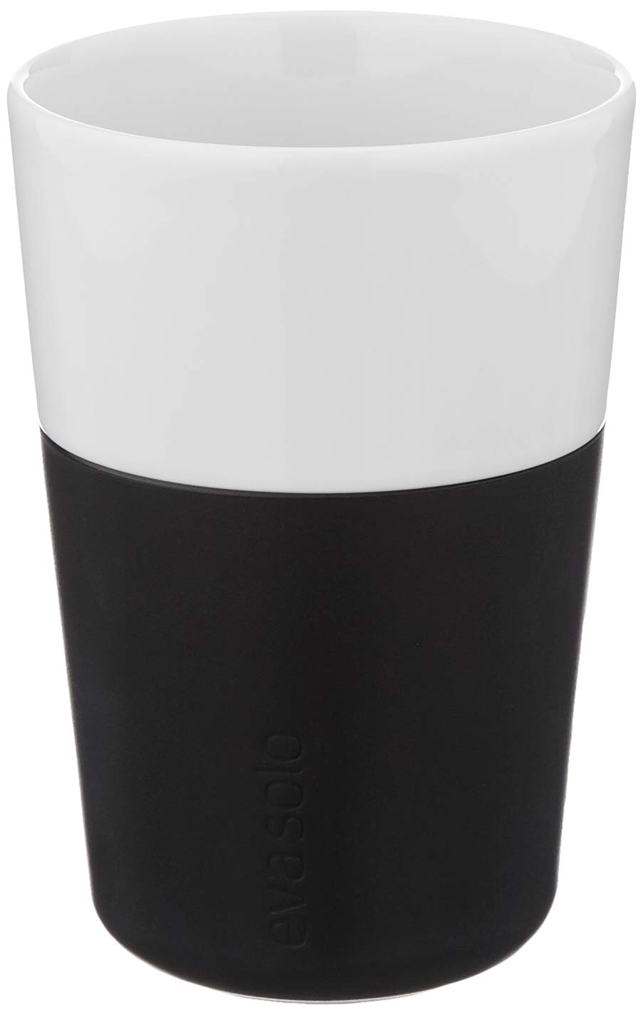 Eva Solo 12 oz Porcelain Coffee Mug Set of 2 - Danish Design Latte Cups with Non-Slip Silicone Grip - Premium Black Coffee Tumblers for Home, Office & Cafe Use