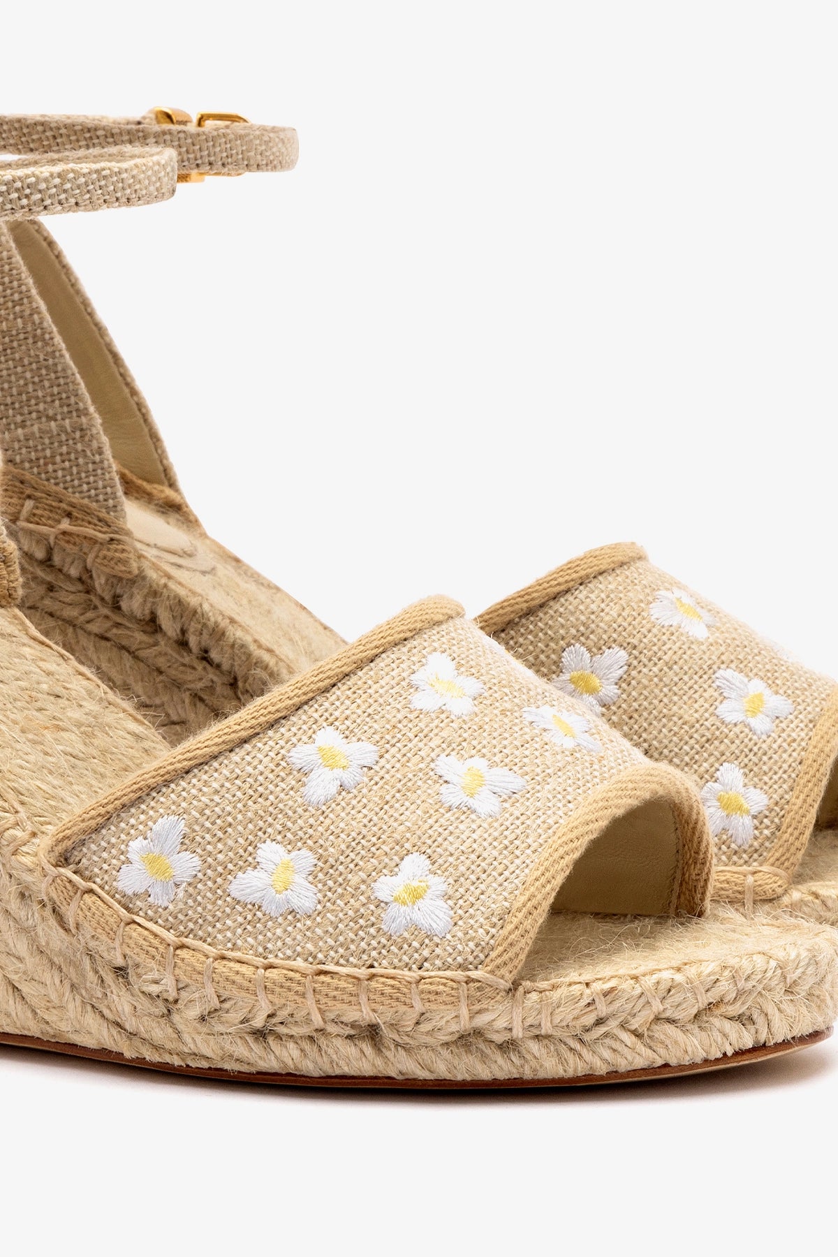 Letizia Espadrille Wedge Sandals - Raw Linen with Daisy Embroidery | Comfortable Summer Wedges for Women | Perfect for Beach, Vacation & Casual Outings