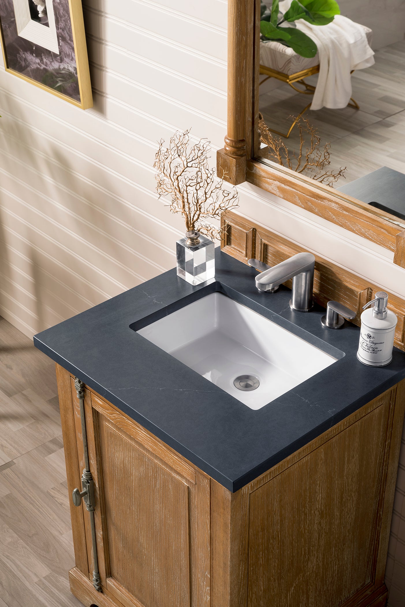 Providence 26 Inch Single Vanity Cabinet in Driftwood Finish with 3CM Charcoal Soapstone Quartz Top - Perfect for Bathroom Renovation & Modern Home Decor