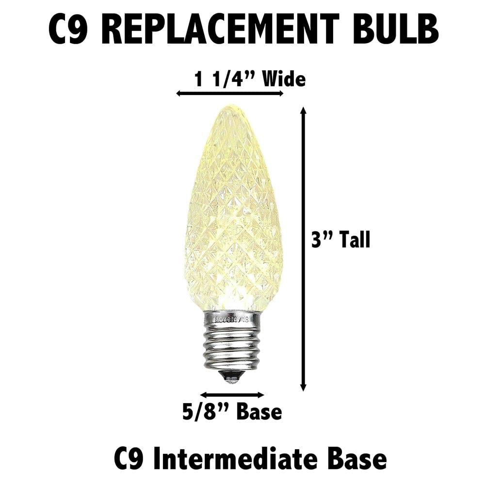 25PK C9 LED Faceted Ultra Bright Dimmable Outdoor Christmas Light Replacement Bulbs - Energy Efficient Orange String Lights for Holiday Decorations, Patio, Garden & Roof Lighting