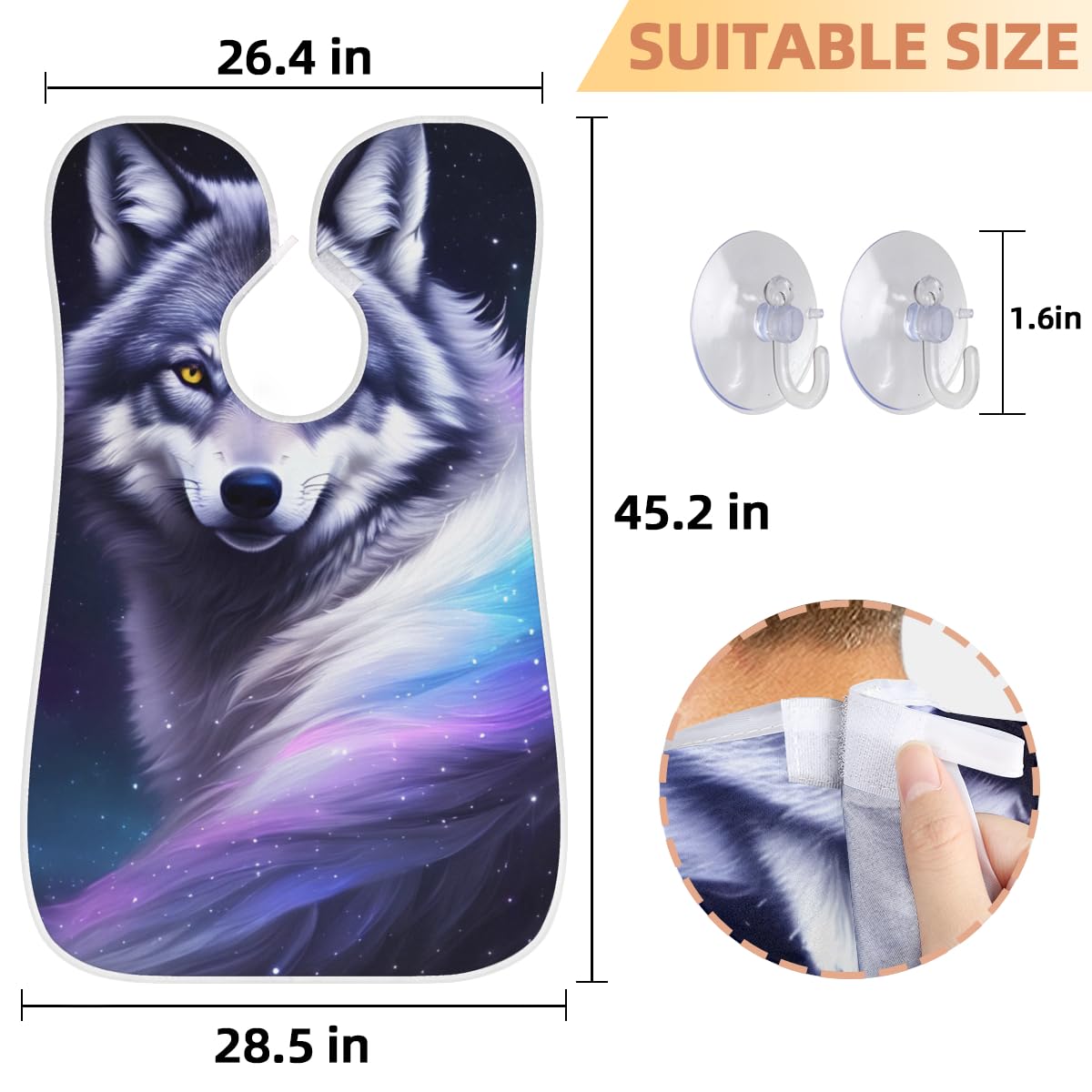 Galaxy Wolf Print Beard Shaving Bib for Men - Waterproof Hair Dye Apron & Barber Cape for Haircut, Beard Trimming & Makeup - Sink Hair Catcher & Grooming Accessory - Perfect for Home Barbering & Salon Professionals