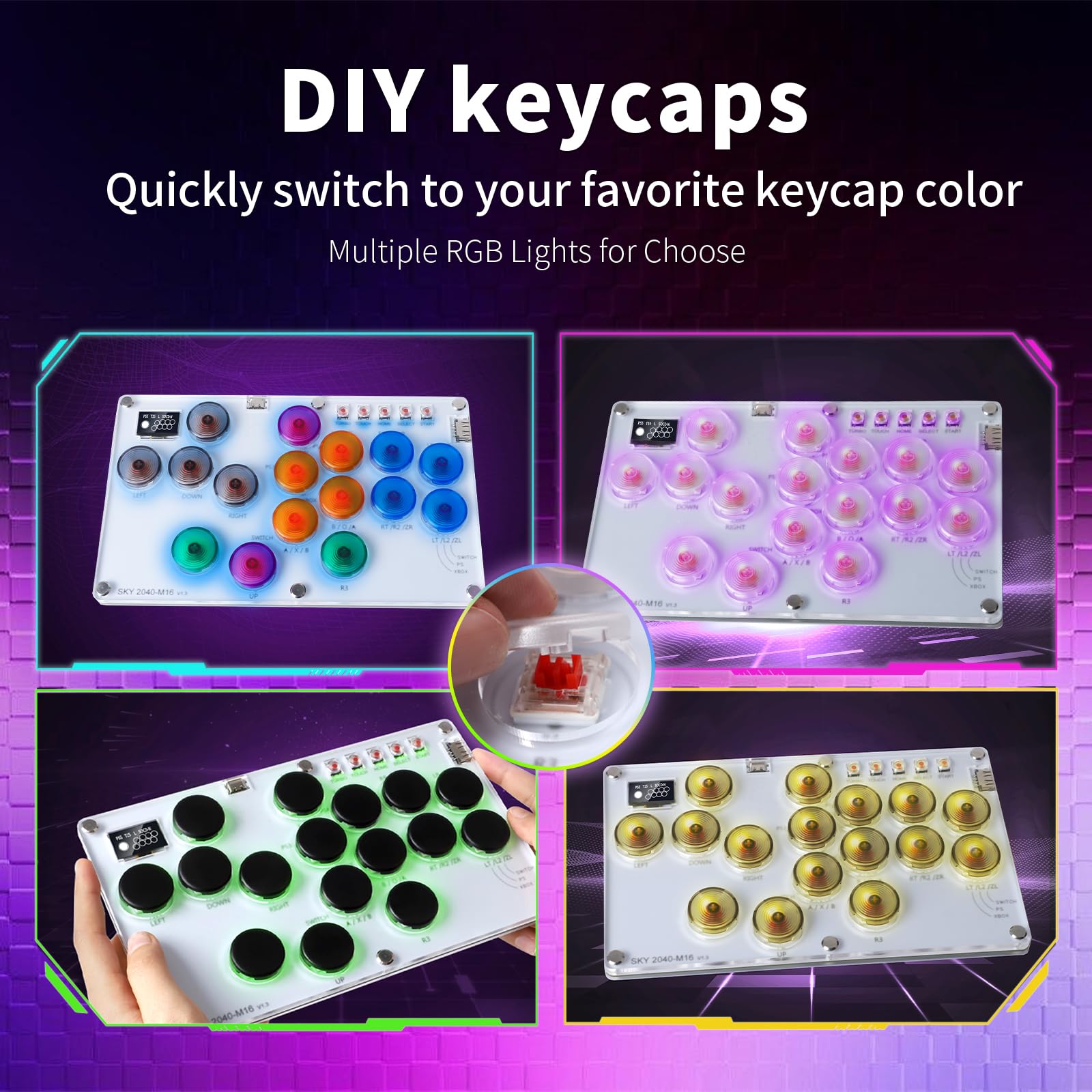 **M16 2024 Upgrade Arcade Stick - All-Button Leverless Fight Controller for Switch, PC, PS5, PS4, PS3 & Steam Deck | Turbo, RGB Lighting, Hot-Swap SOCD & DIY Keycaps | Perfect for Street Fighter, Tekken & Competitive Gaming**