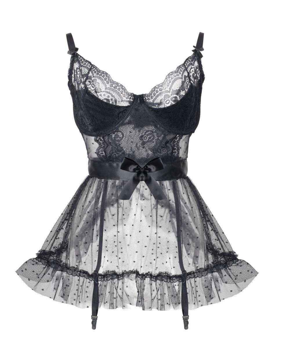 LINGERLOVE Plus Size Sexy Lace Babydoll Lingerie for Women - Underwire Push Up Bra with Adjustable Straps for Valentine's Day, Honeymoon & Romantic Nights