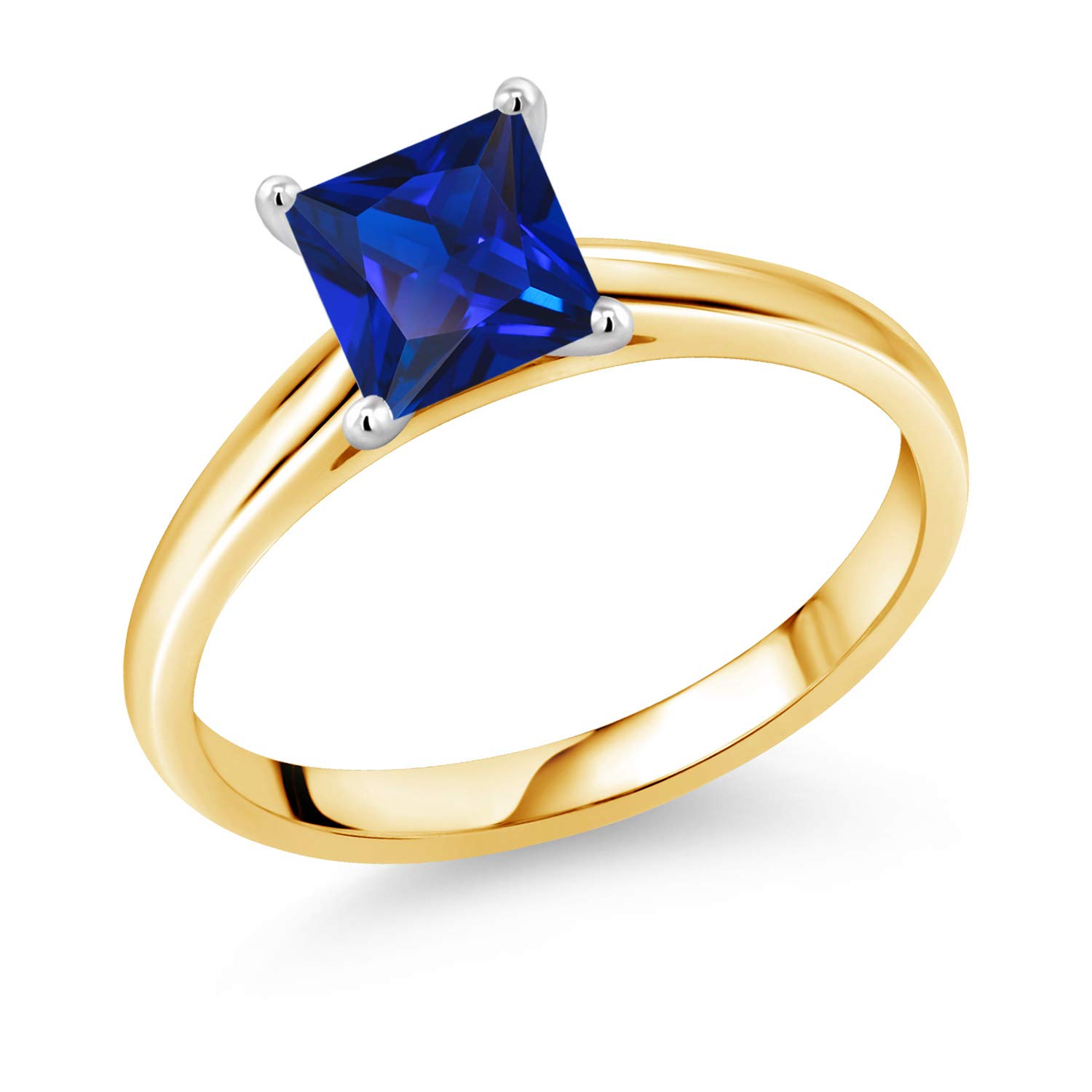1.40 Ct Blue Lab-Created Sapphire 10K Yellow Gold Ring with White Gold Prongs - Elegant Jewelry for Engagement, Wedding & Anniversary Gifts