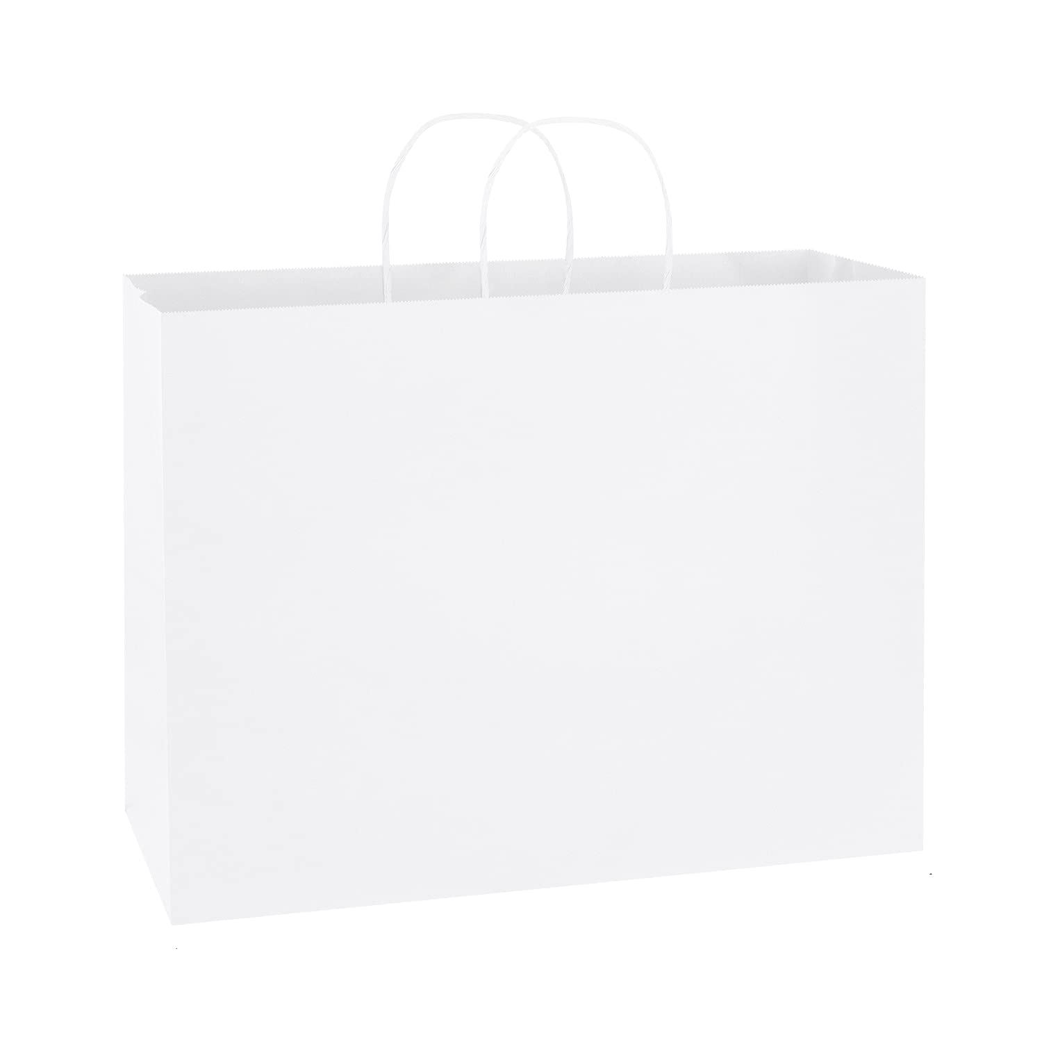 50-Pack 16x6x12 Inch White Kraft Paper Bags with Handles - Bulk Shopping Bags for Retail, Grocery, Gift & Merchandise - Perfect for Small Businesses, Parties & Eco-Friendly Packaging