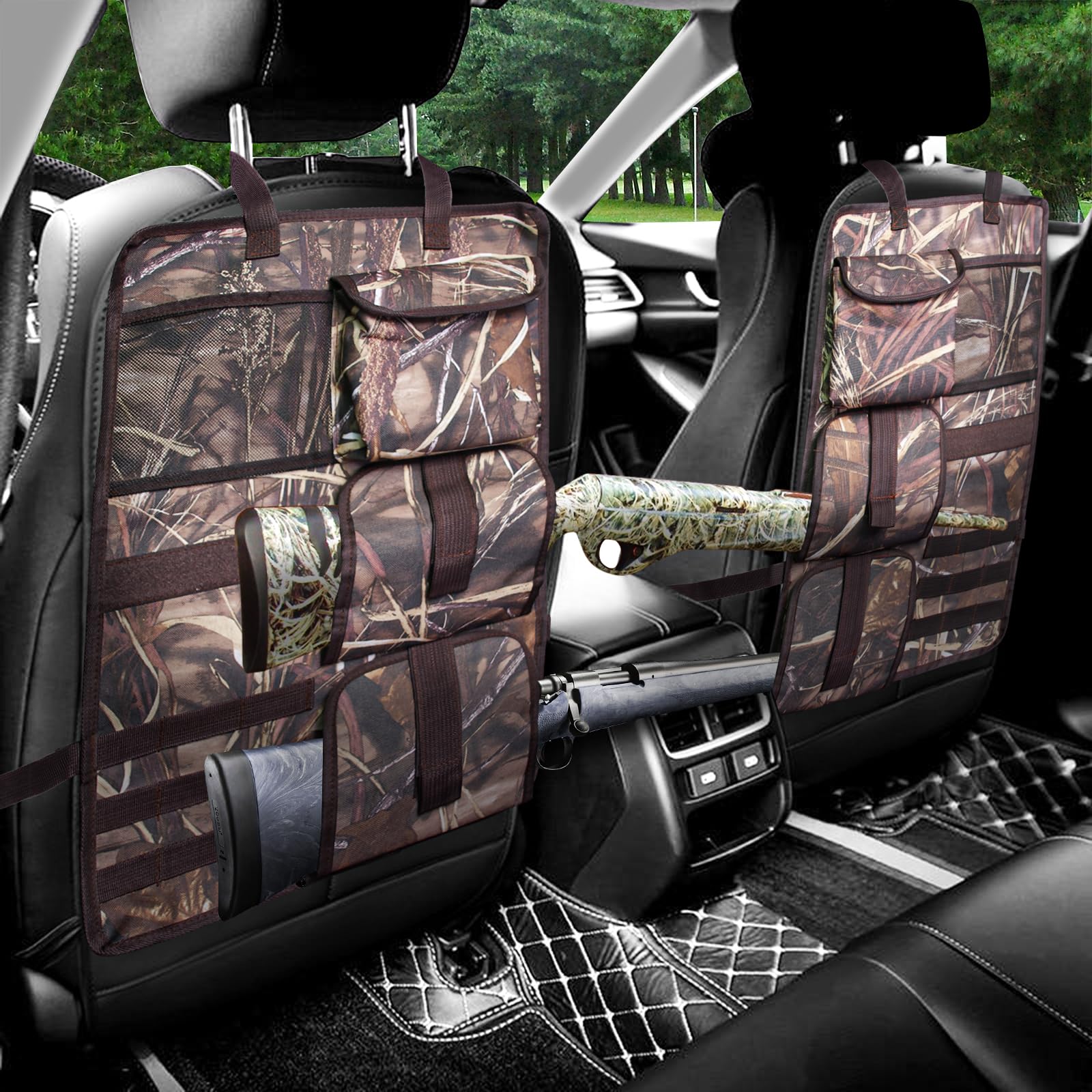 2 Pack Tactical Seat Back Gun Racks for Trucks - Molle Panel Compatible Hunting Rifle & Shotgun Holder - Camouflage Car Gun Storage - Perfect Hunting Gear Accessory & Gift for Outdoorsmen (Great for Off-Road Adventures & Hunting Trips)