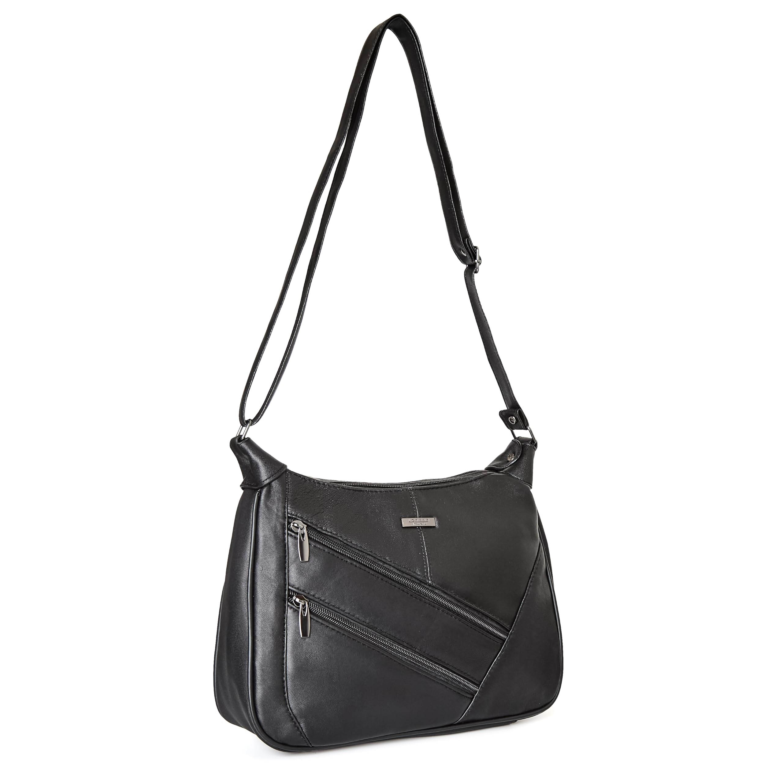 Woodland Leathers Women's Genuine Soft Leather Crossbody Bag - Black Medium Shoulder Purse with Adjustable Strap & Multiple Pockets | Perfect for Work, College, Travel & Everyday Use