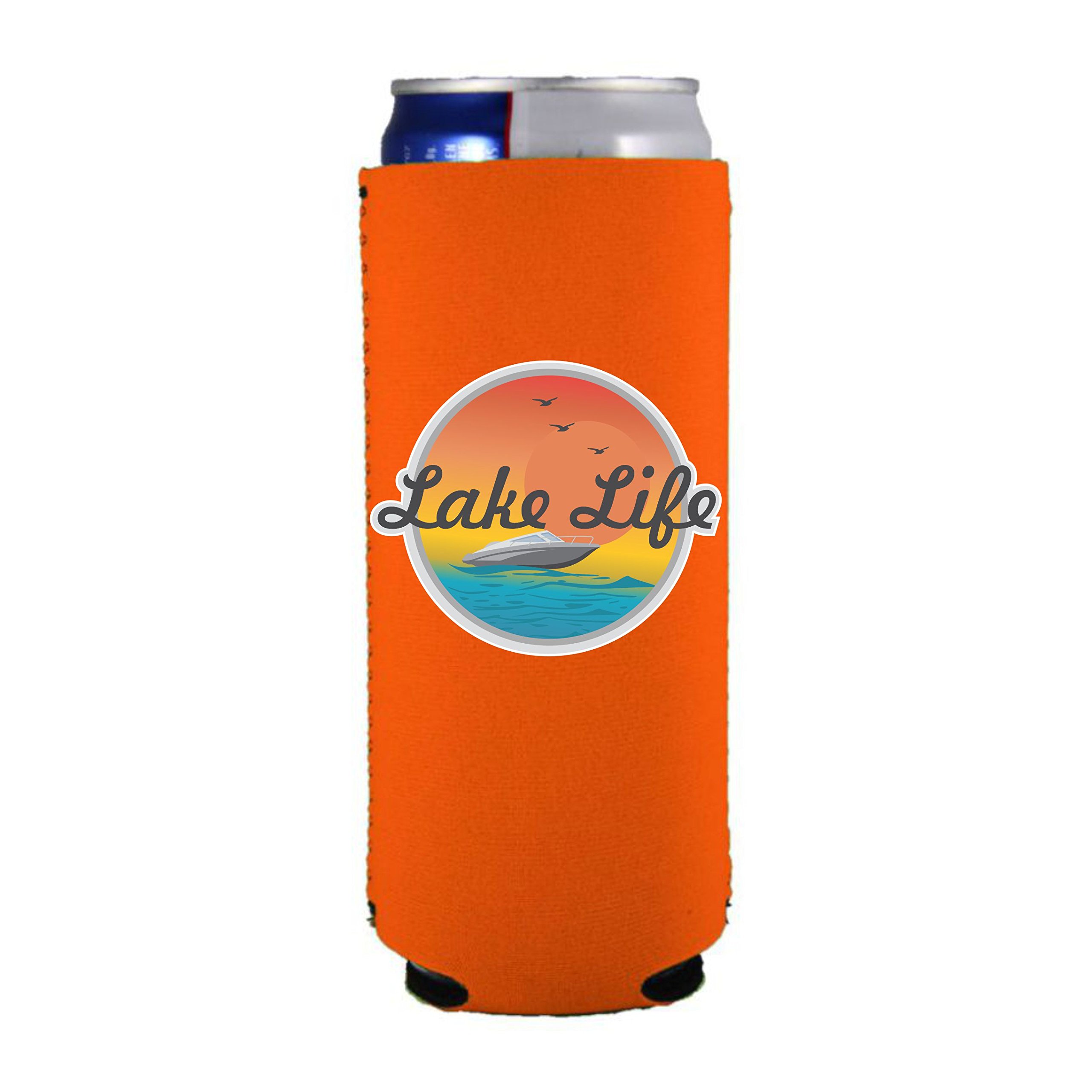 Lake Life Slim Can Cooler (Orange, 2 Pack) - Insulated Beverage Sleeve for Beer, Soda & Energy Drinks - Perfect for Boating, Camping & Beach Parties