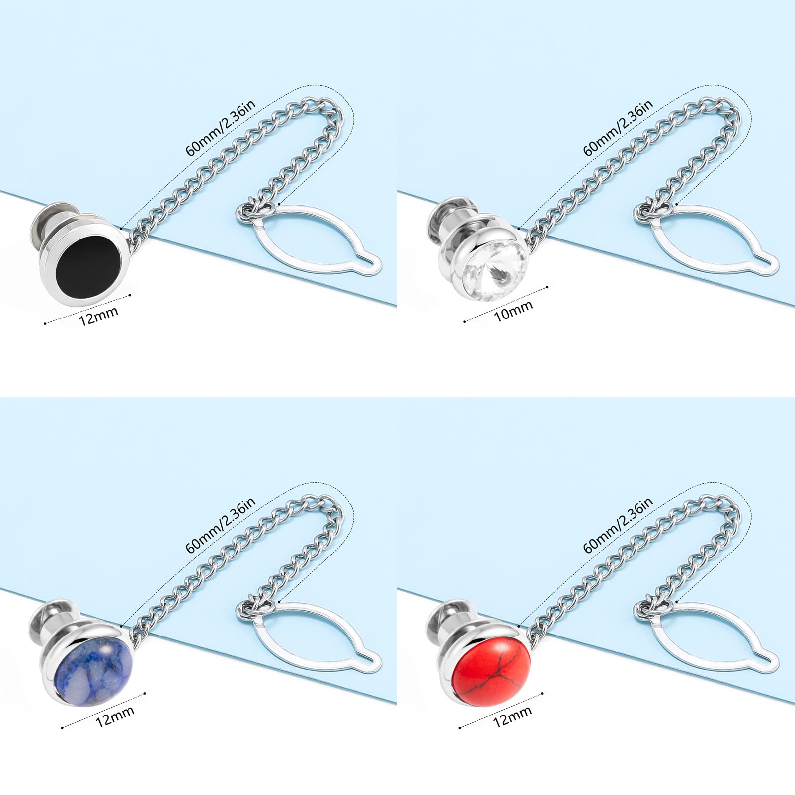 Silver Tie Pins for Men with Chain - Wedding & Business Gift for Formal Occasions