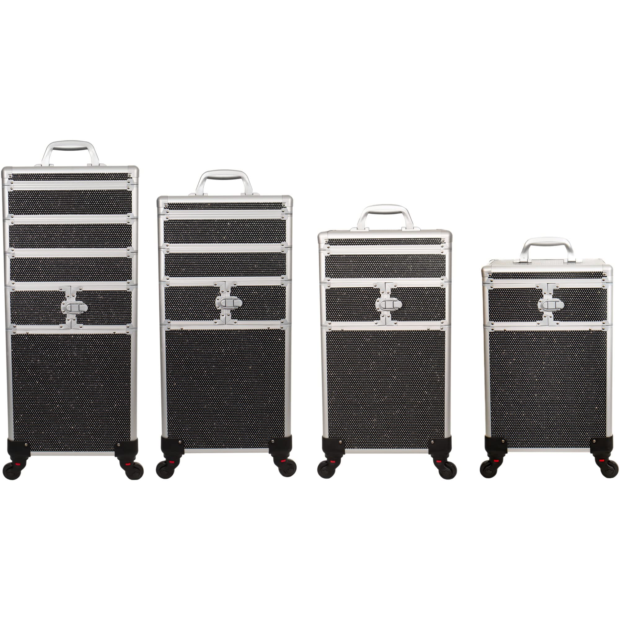 9-in-1 Professional Interchangeable Rolling Makeup Train Case with Organizer Trays & Extra Lid - Perfect for Salon, Travel & Home Cosmetic Storage