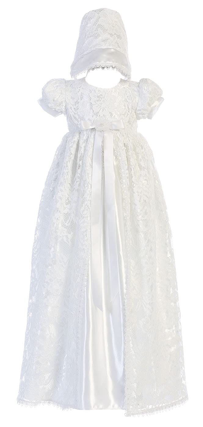 Baptism Dresses for Baby Girls - Long Lace Christening Gown with Bonnet - Elegant White Communion Dress for Infant - Perfect for Church Ceremonies, Baby Dedications & Special Occasions