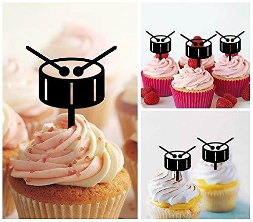 TA1072 Drum Music Instrument Silhouette Acrylic Cupcake Toppers - 10pcs for Party, Wedding & Birthday Decorations - Perfect for DJ Themed Events, Music Lover Gifts, and Cake Decorating