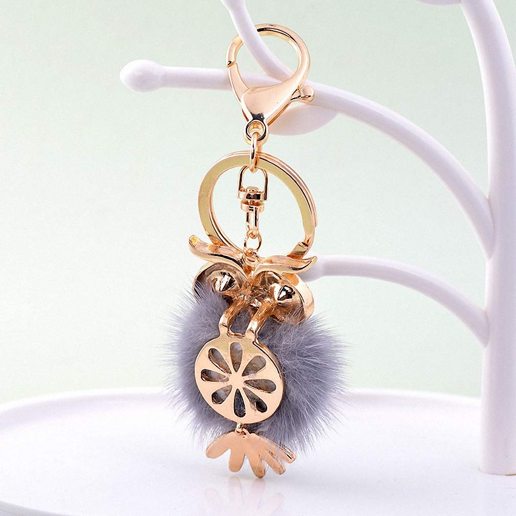 Adorable Owl Keychains with Pompom Mink Fur Ball - Cute Car Keyrings for Women, Key Holder - Perfect Gift for Friends, Office Decor & Everyday Use