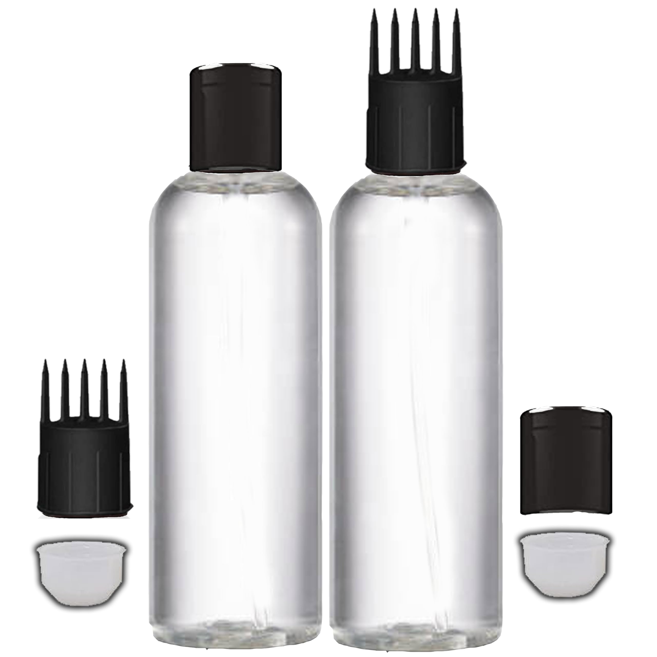 Clenom 100ml Multipurpose Hair Oil Applicator Bottle with Comb Cap - Transparent Scalp Treatment Bottle for Hair Oil, Shampoo & Medicine (Pack of 2) - Perfect for At-Home Hair Care & Salon Treatments