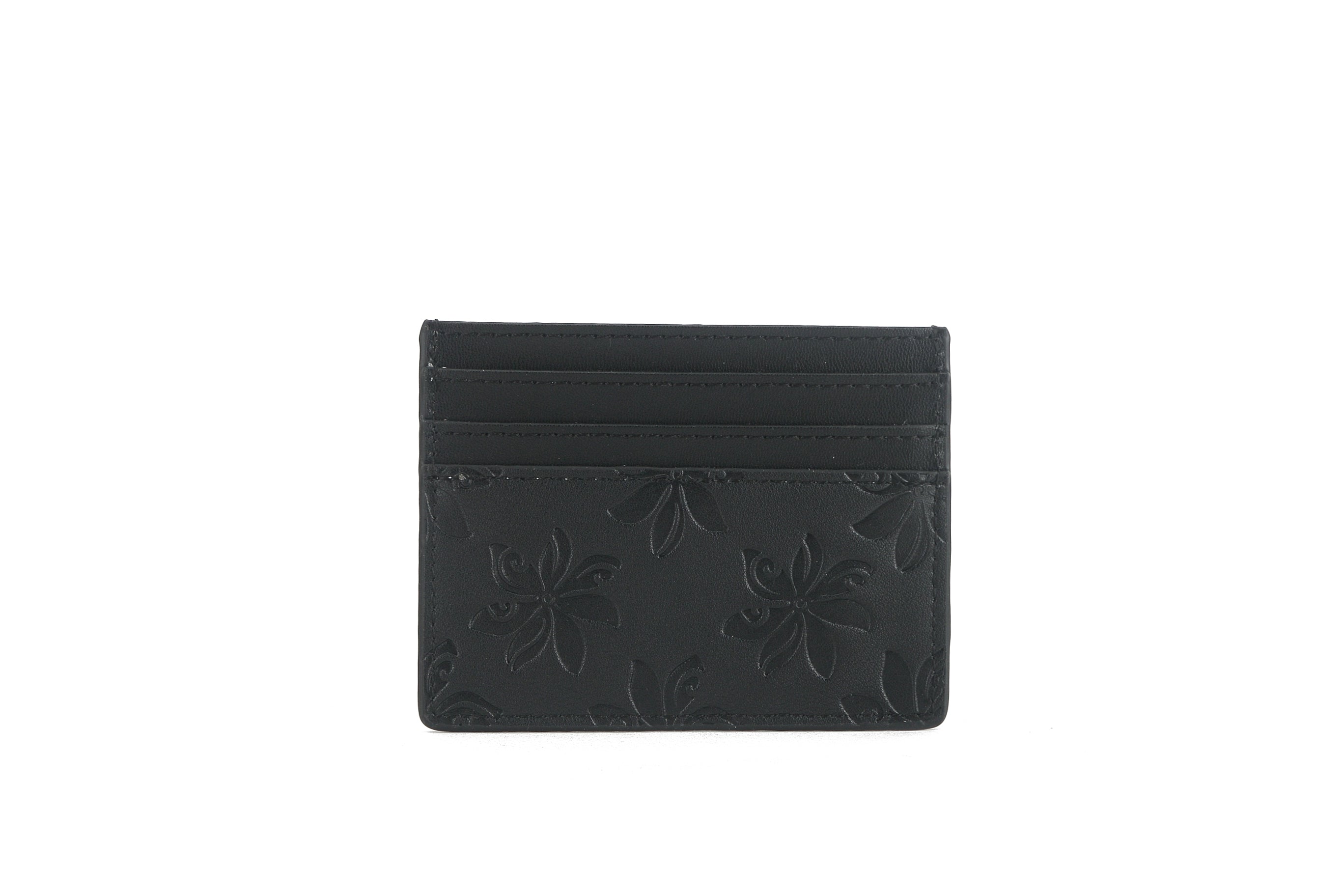 Meilany Tiare Embossed Black Leather Credit Card Holder - Slim RFID Blocking Wallet for Women & Men | Perfect for Travel, Business & Everyday Use
