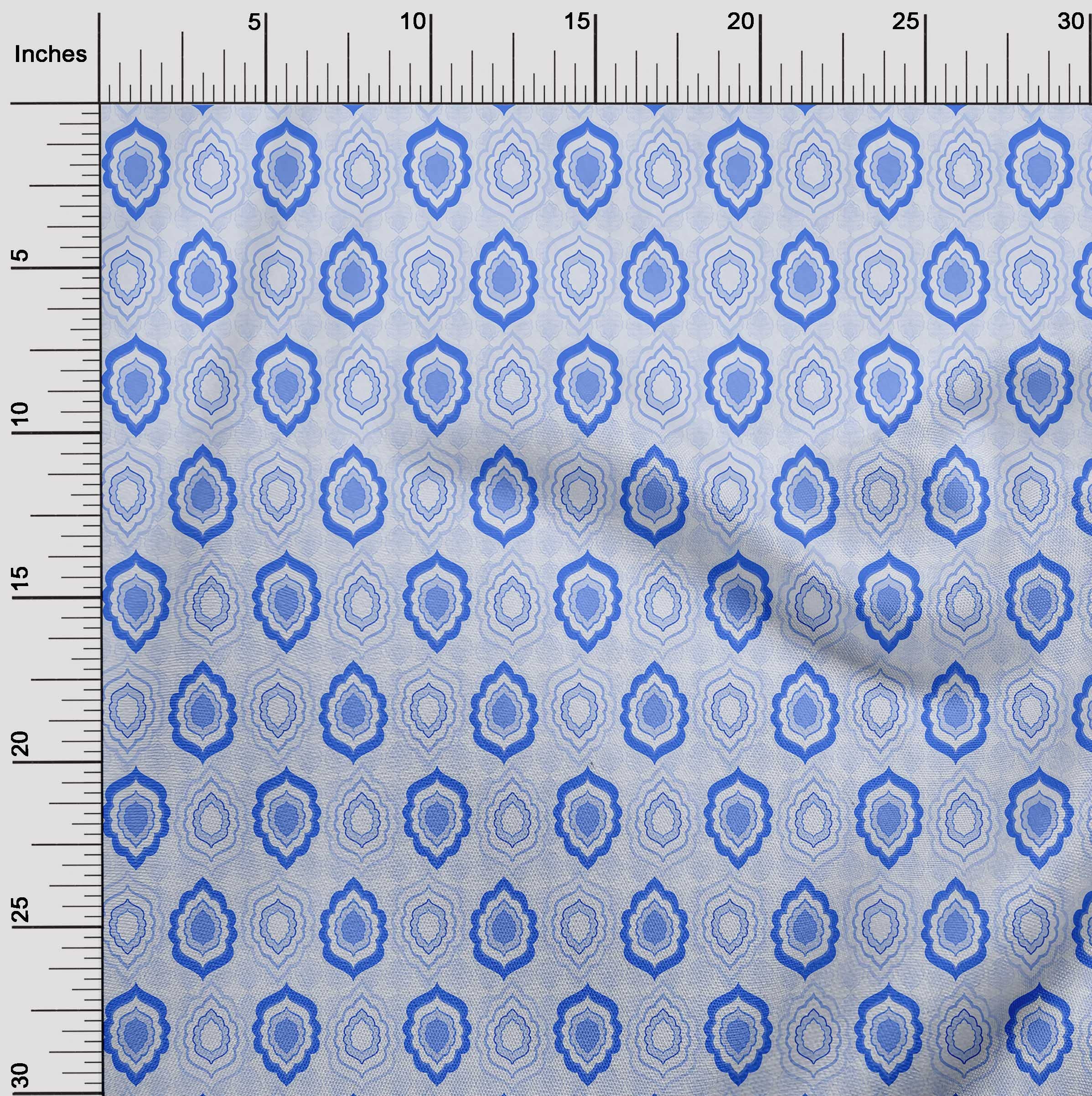 oneOone Polyester Spandex Medium Blue Asian Ornamental Printed Fabric - 56 Inch Wide Craft Material for Sewing, Quilting & DIY Projects - Perfect for Home Decor, Apparel & Upholstery