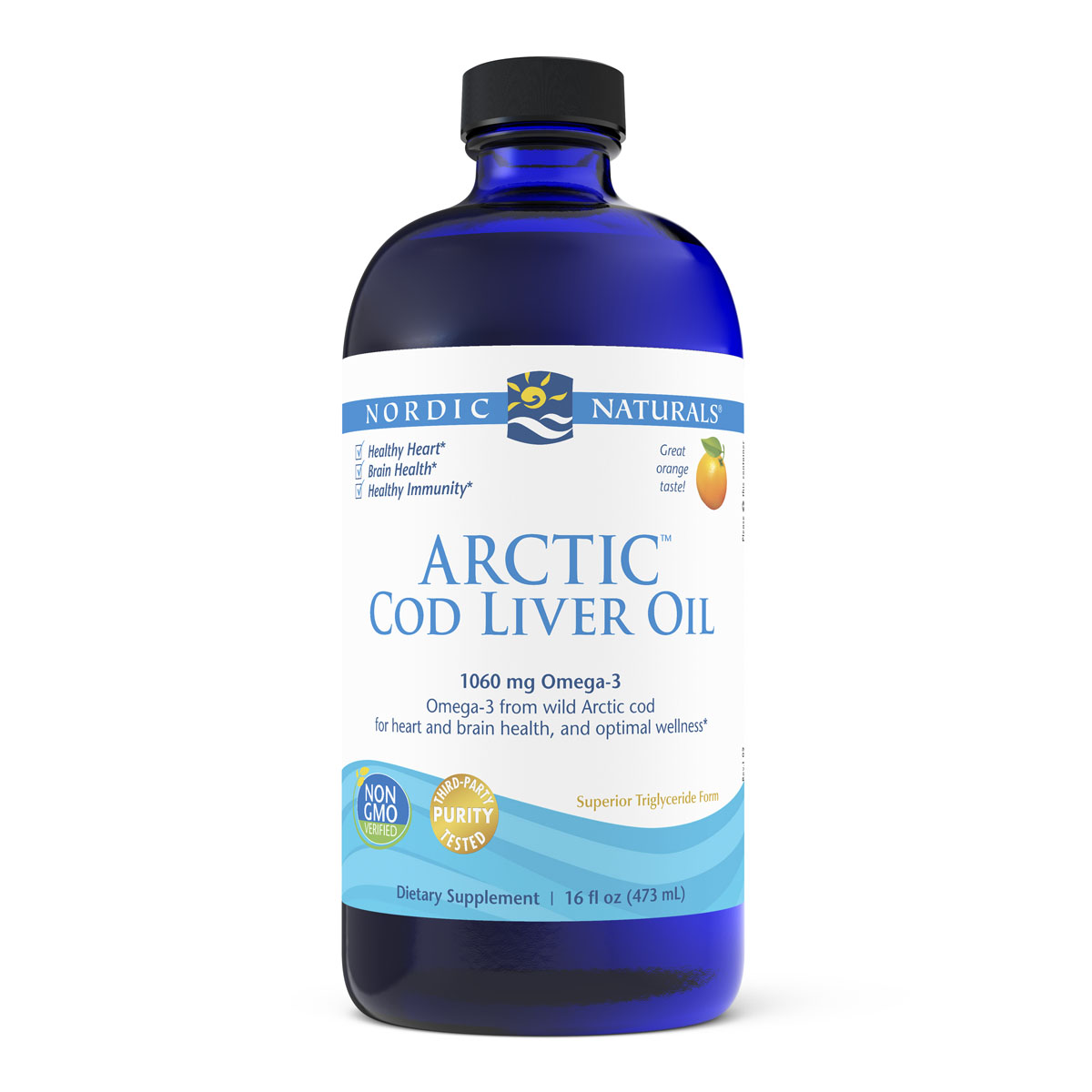 Nordic Naturals Arctic Cod Liver Oil 473ml - Omega-3 Supplement for Heart & Brain Health - Supports Immunity & Joint Function - Perfect for Daily Wellness Routine & Active Lifestyle