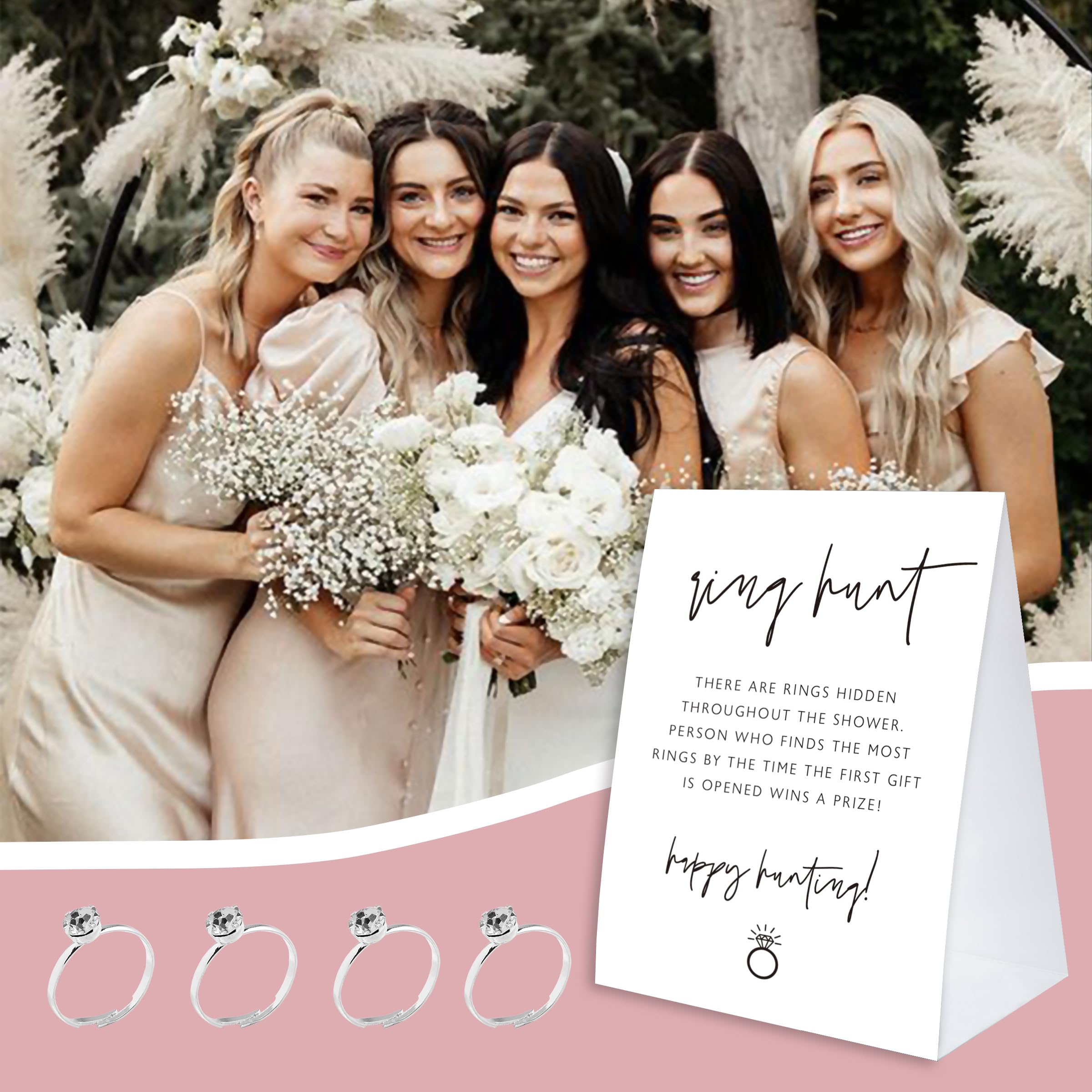 Bridal Shower Ring Hunt Game Set - 30 Fake Rings for Wedding Party Games, Bachelorette Party Activities & Bridal Decorations - Fun Guest Icebreaker for Bridal Showers & Wedding Receptions (RH12)