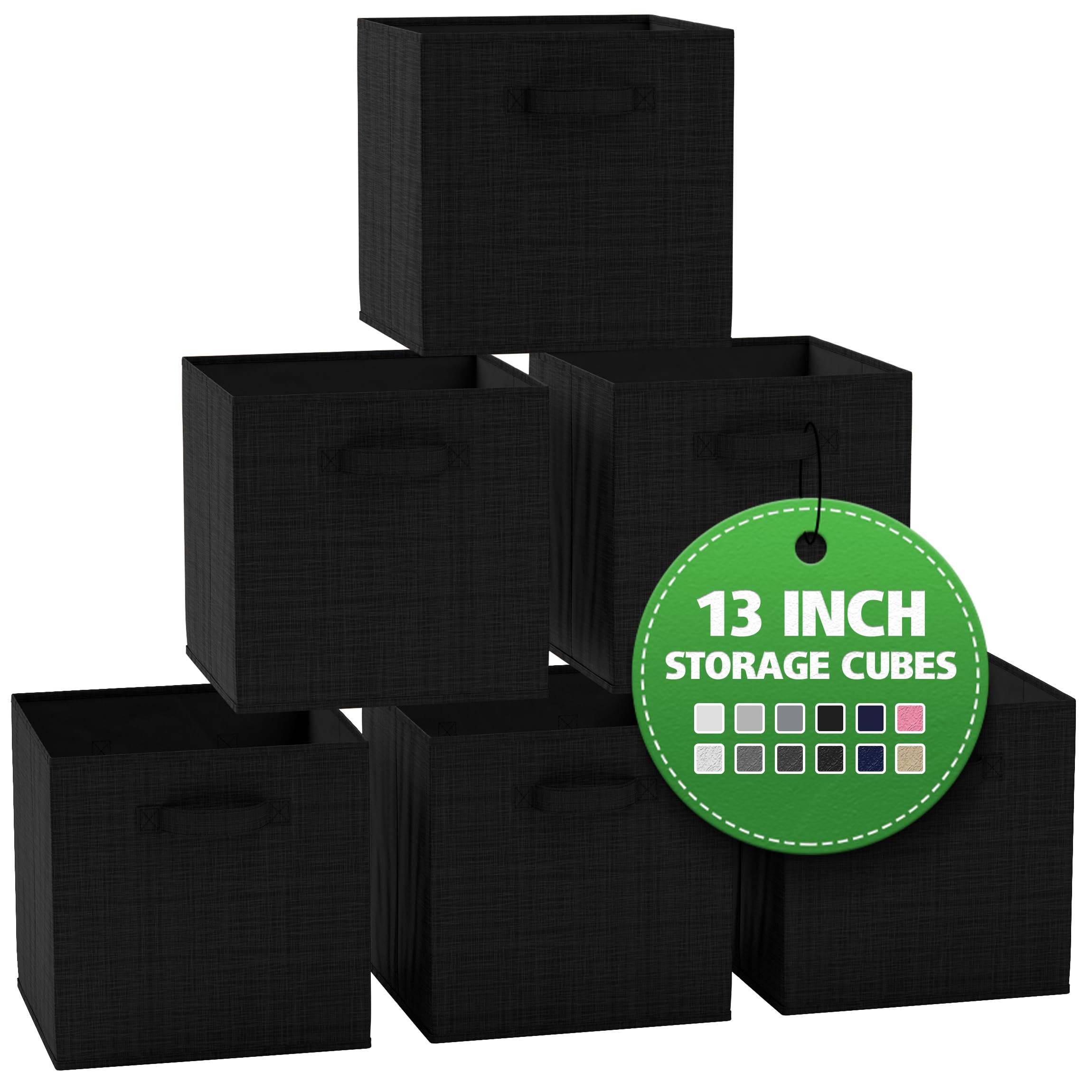 Heavy Duty Fabric Storage Cubes 6-Pack - 13 Inch Textured Black Storage Bins for Cube Organizer | Closet Clothes Storage Box, Shelves & Cubbies Organizer | Perfect for Bedroom, Closet & Office Organization