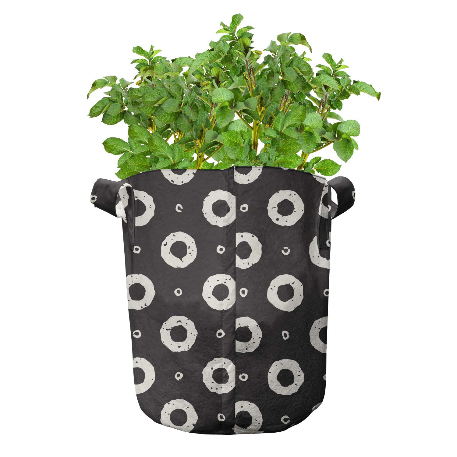 Ambesonne 5-Pack Black & White Donut Shaped Grow Bags - Heavy Duty 5 Gallon Fabric Pots with Handles for Plants - Perfect for Indoor/Outdoor Gardening, Vegetables, Flowers & Herbs
